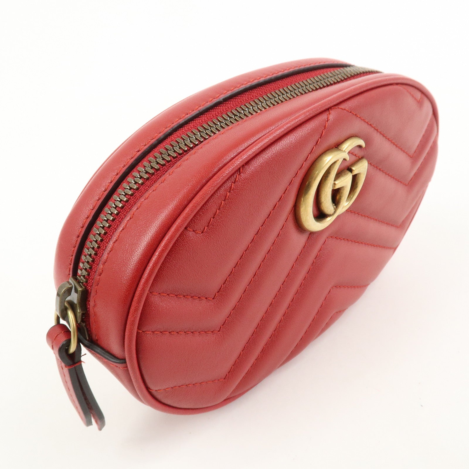 GUCCI GG Marmont Leather Waist Bag Crossbody Bag Red 476434