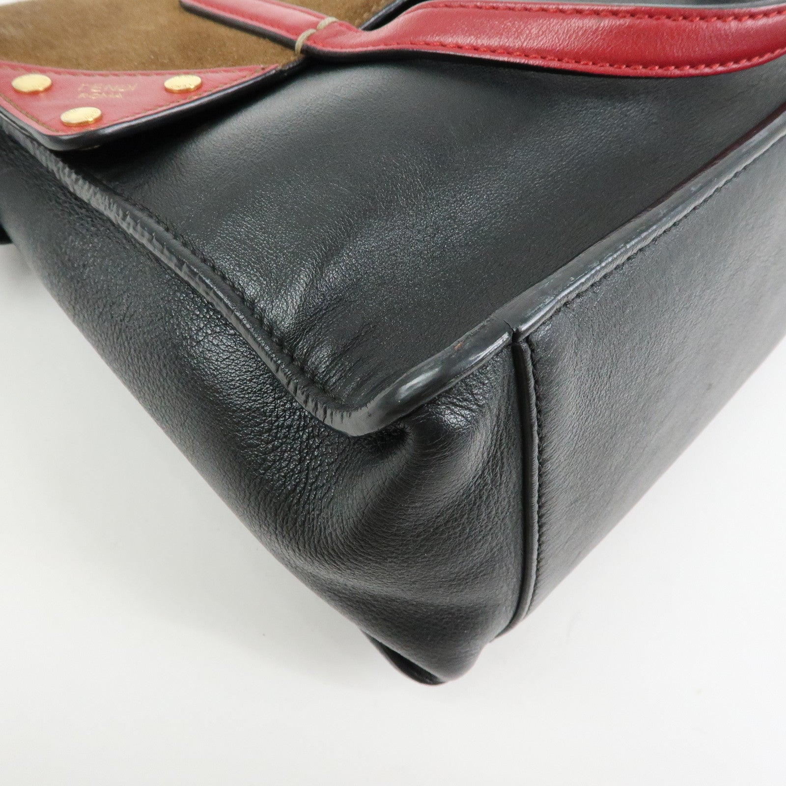 FENDI Flip Leather Suede 2Way Bag Hand Shoulder Bag Black 8BT302