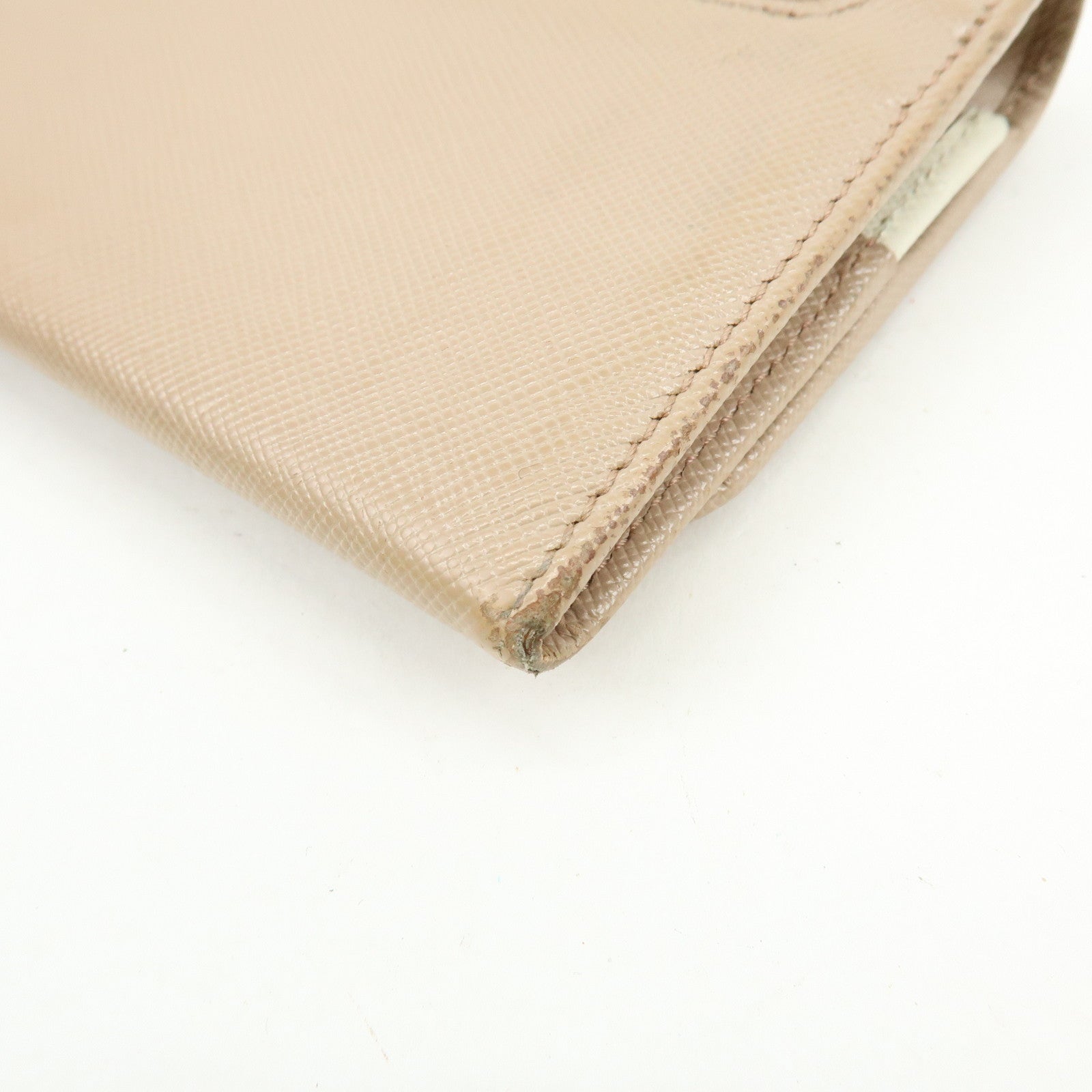 PRADA Logo Saffiano Leather Flap Bi-Fold Long Wallet Beige