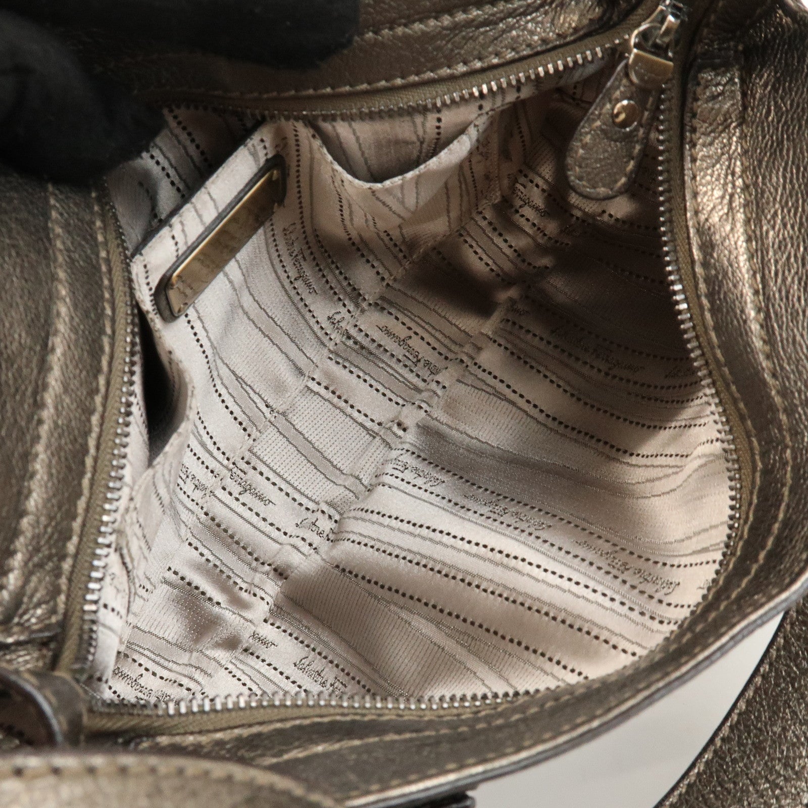 Ferragamo Gancini Leather Shoulder Bag Hand Bag Bronze