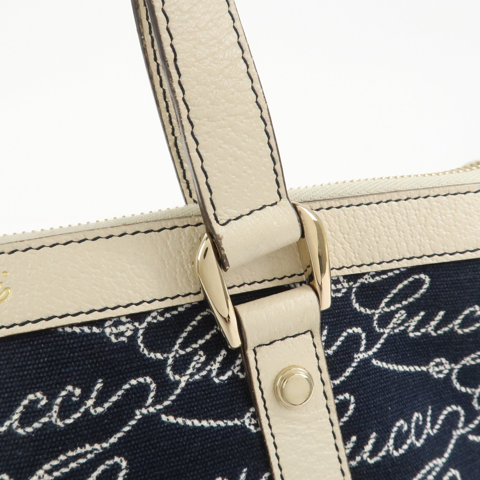 GUCCI Abbey Canvas Leather Tote Bag Shoulder Bag Dark Navy 141471