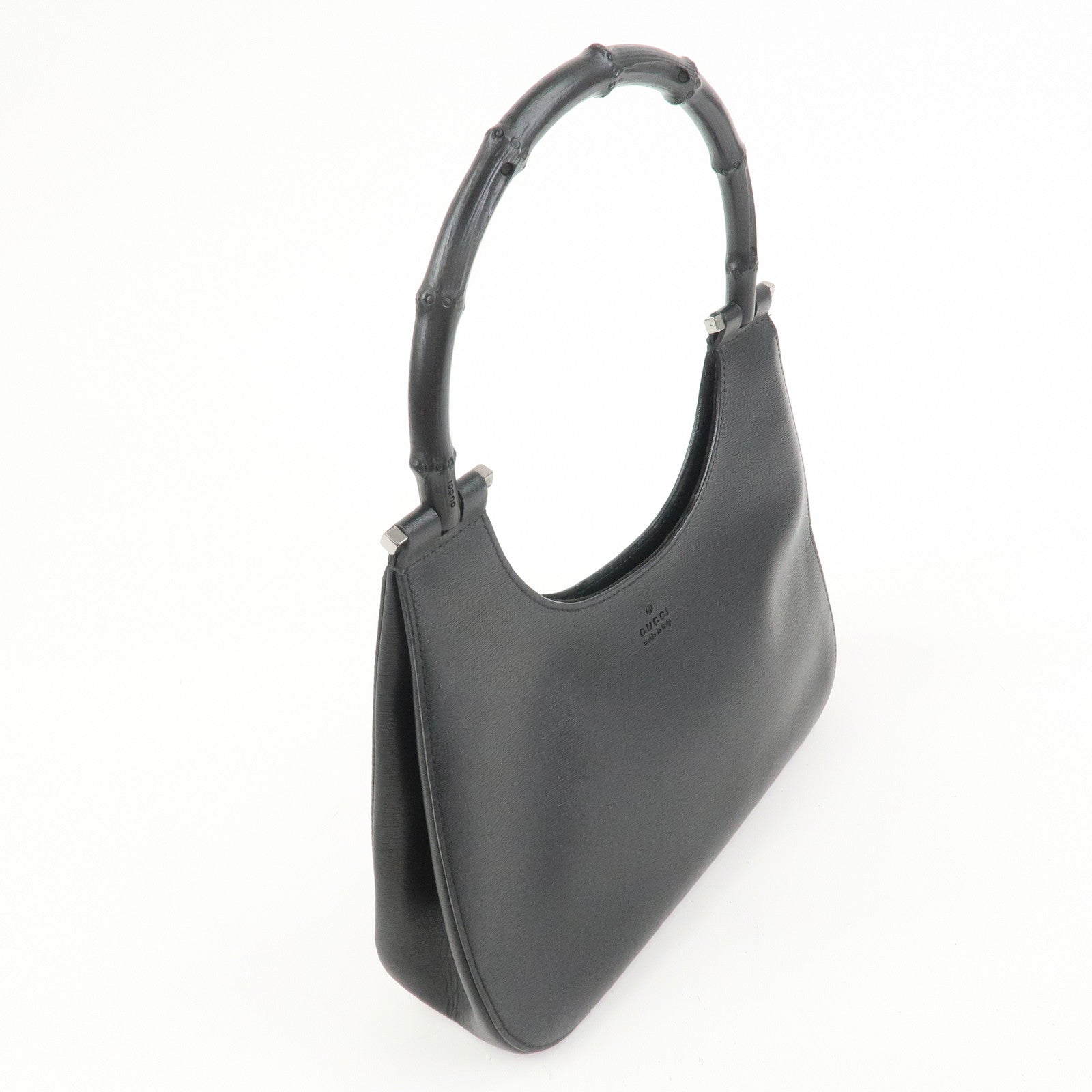GUCCI Bamboo Leather Hand Bag Shoulder Bag Black 001.3761