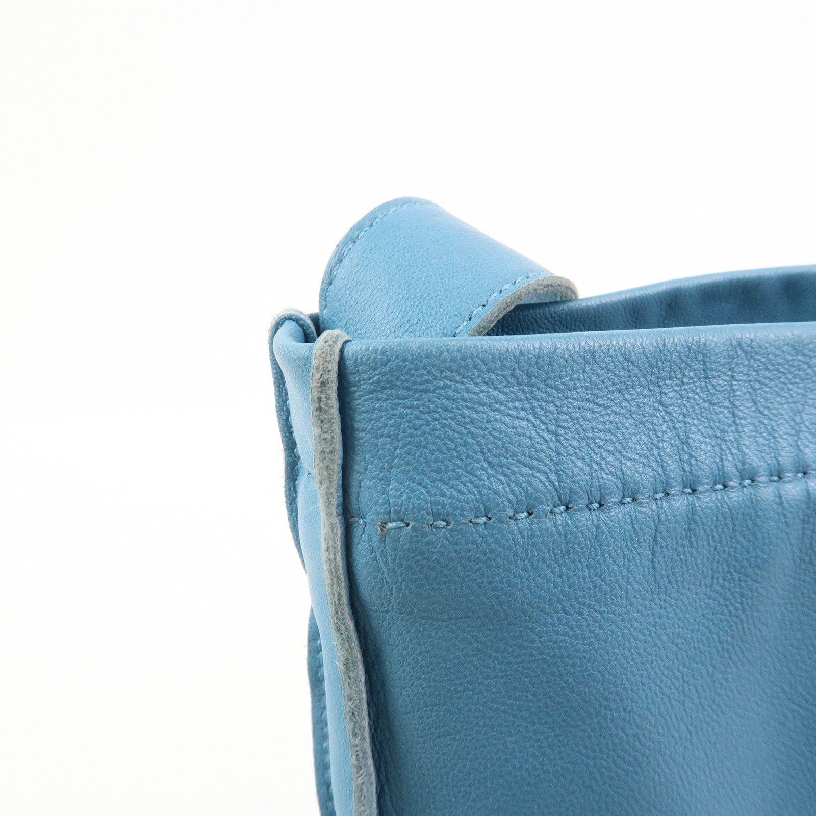 HERMES Lamb Skin Clou de Selle □N Stamped Shoulder Bag Blue Jean