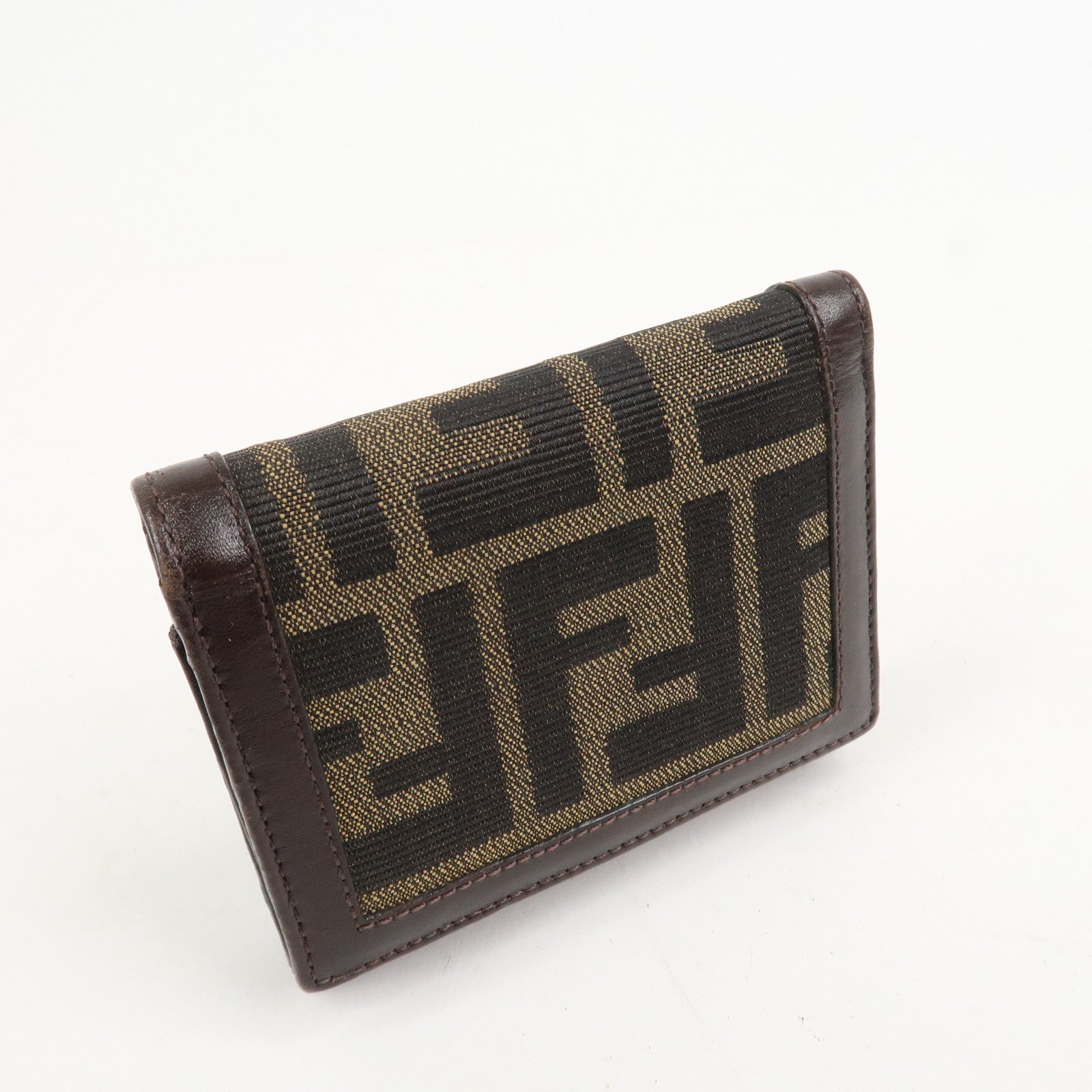 FENDI Zucca Canvas Leather Tri-fold Compact Wallet Brown 30959