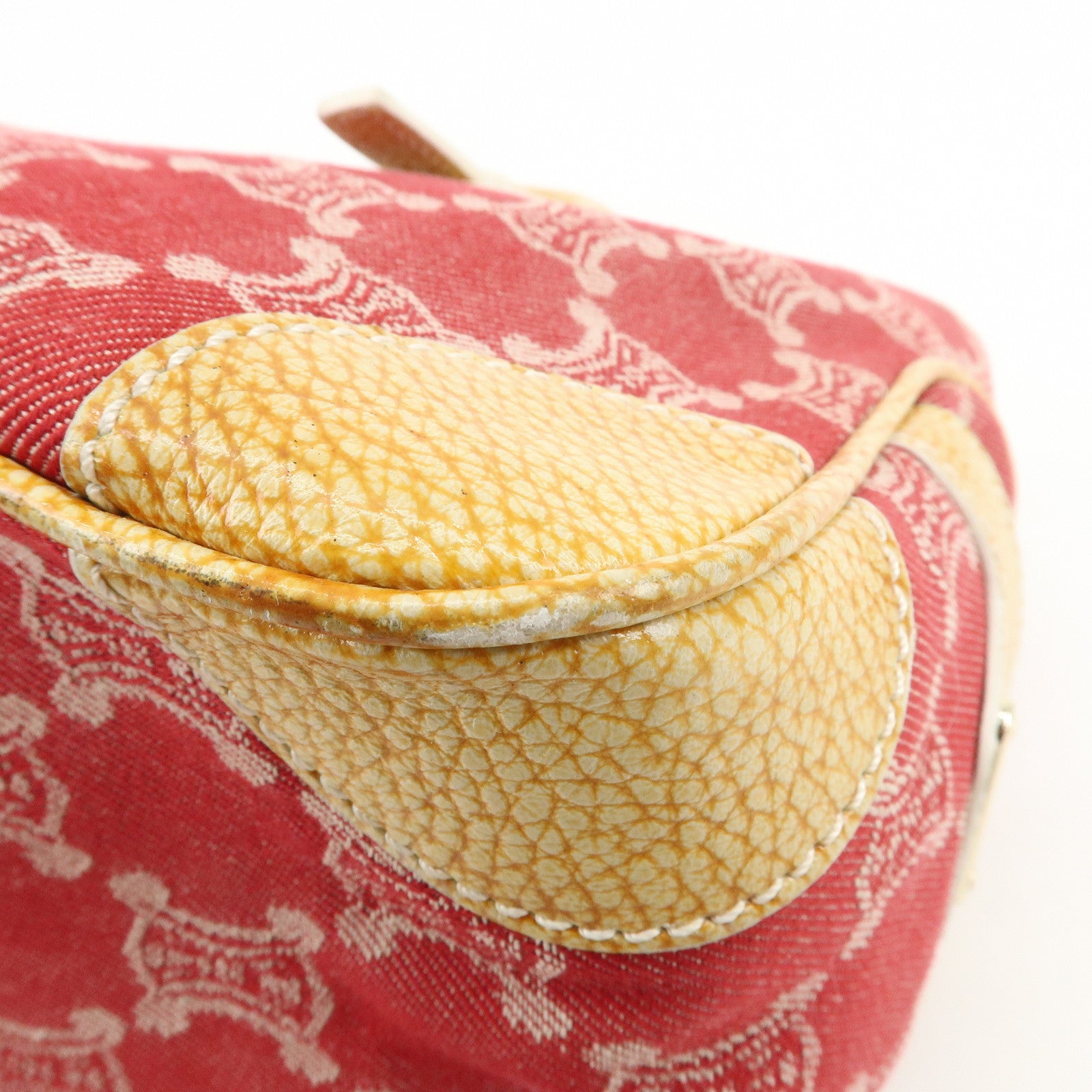 CELINE Macadam Boogie Canvas Leather Hand Bag Red Beige