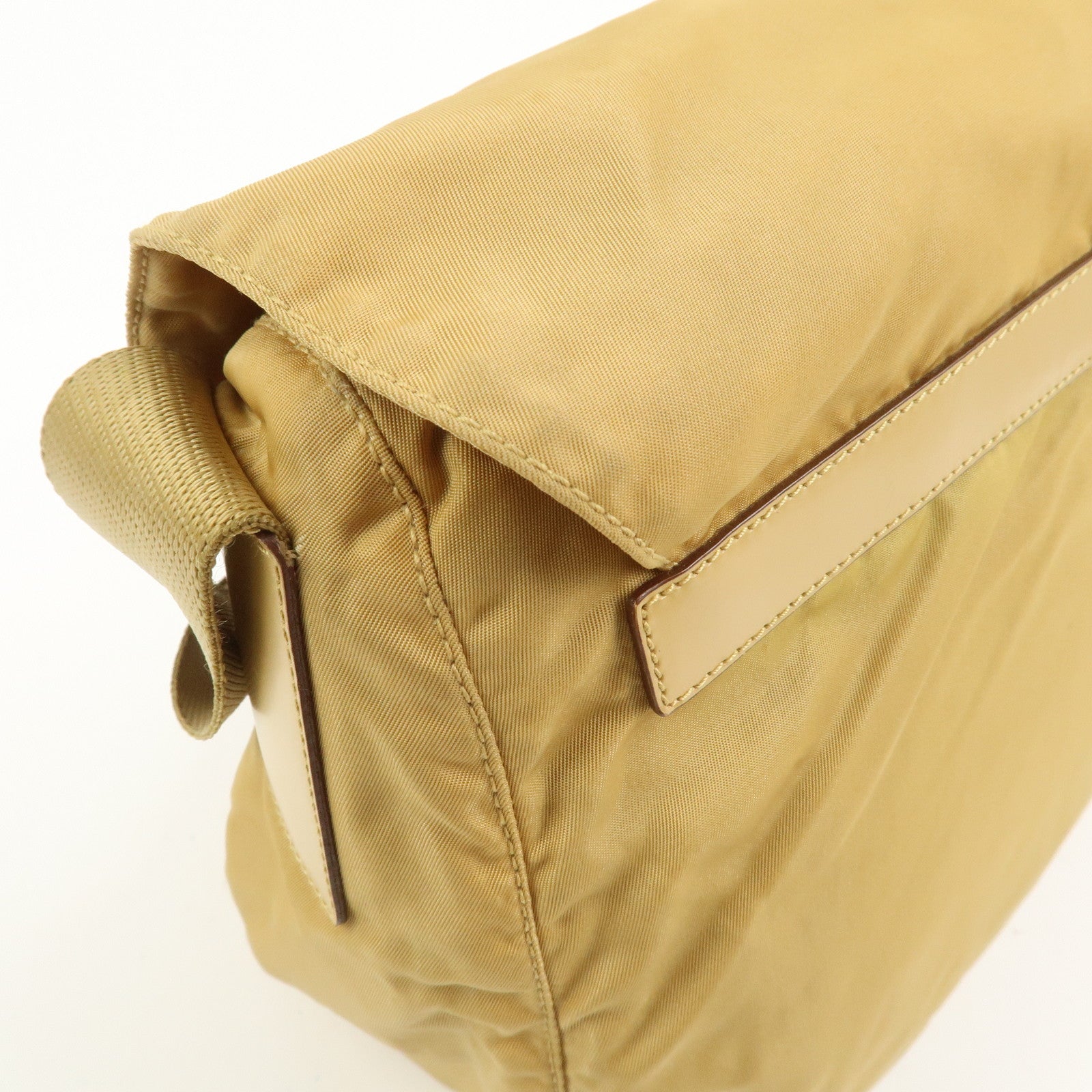 PRADA Triangle Logo Nylon Leather Shoulder Bag Crossbody Bag Beige