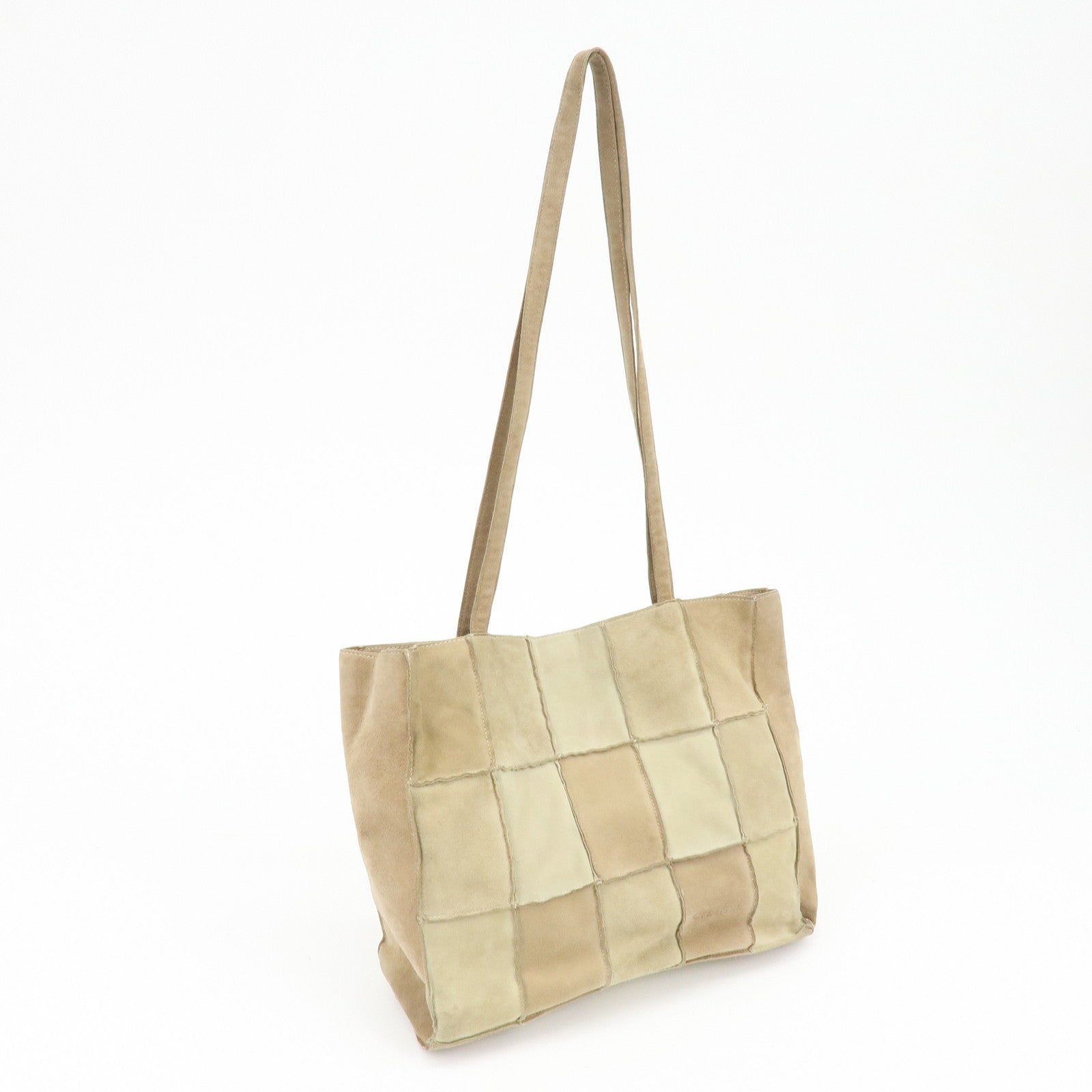CHANEL Suede Patchwork Shoulder Bag Tote Bag Beige