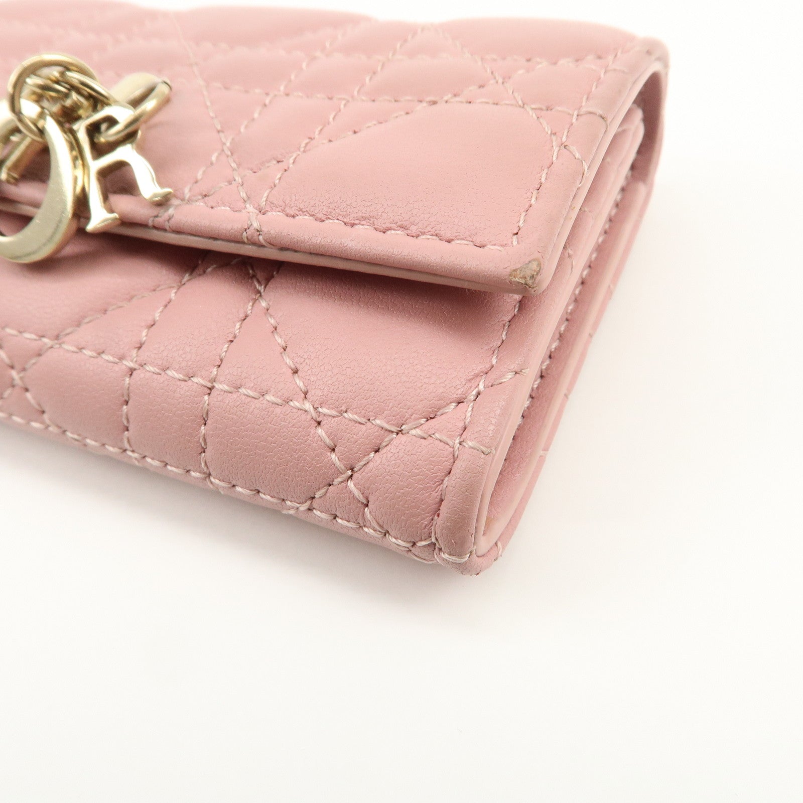 Christian Dior Canage Leather Bi-fold Compact Wallet Pink