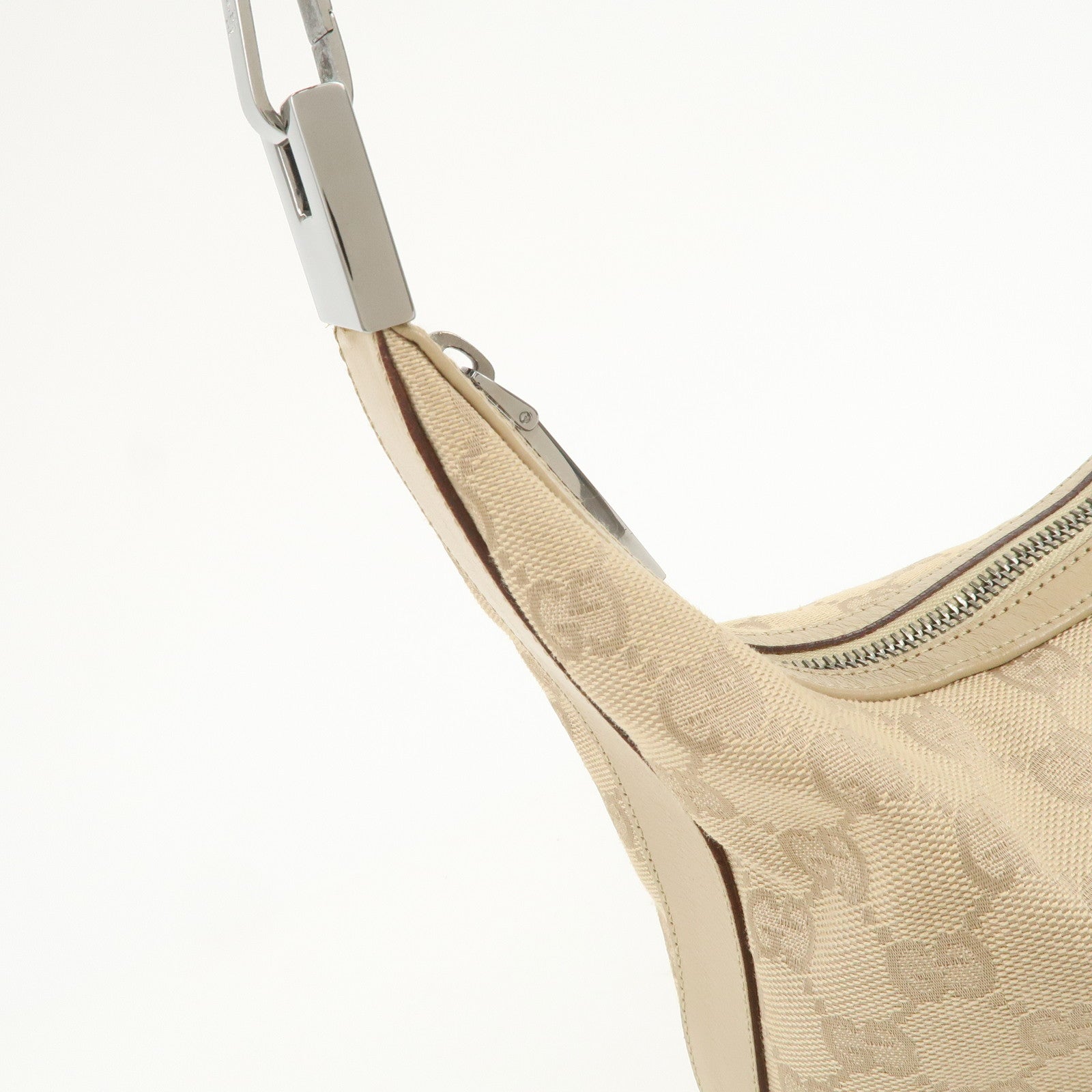 GUCCI GG Canvas Leather Shoulder Bag Hand Bag Beige Silver