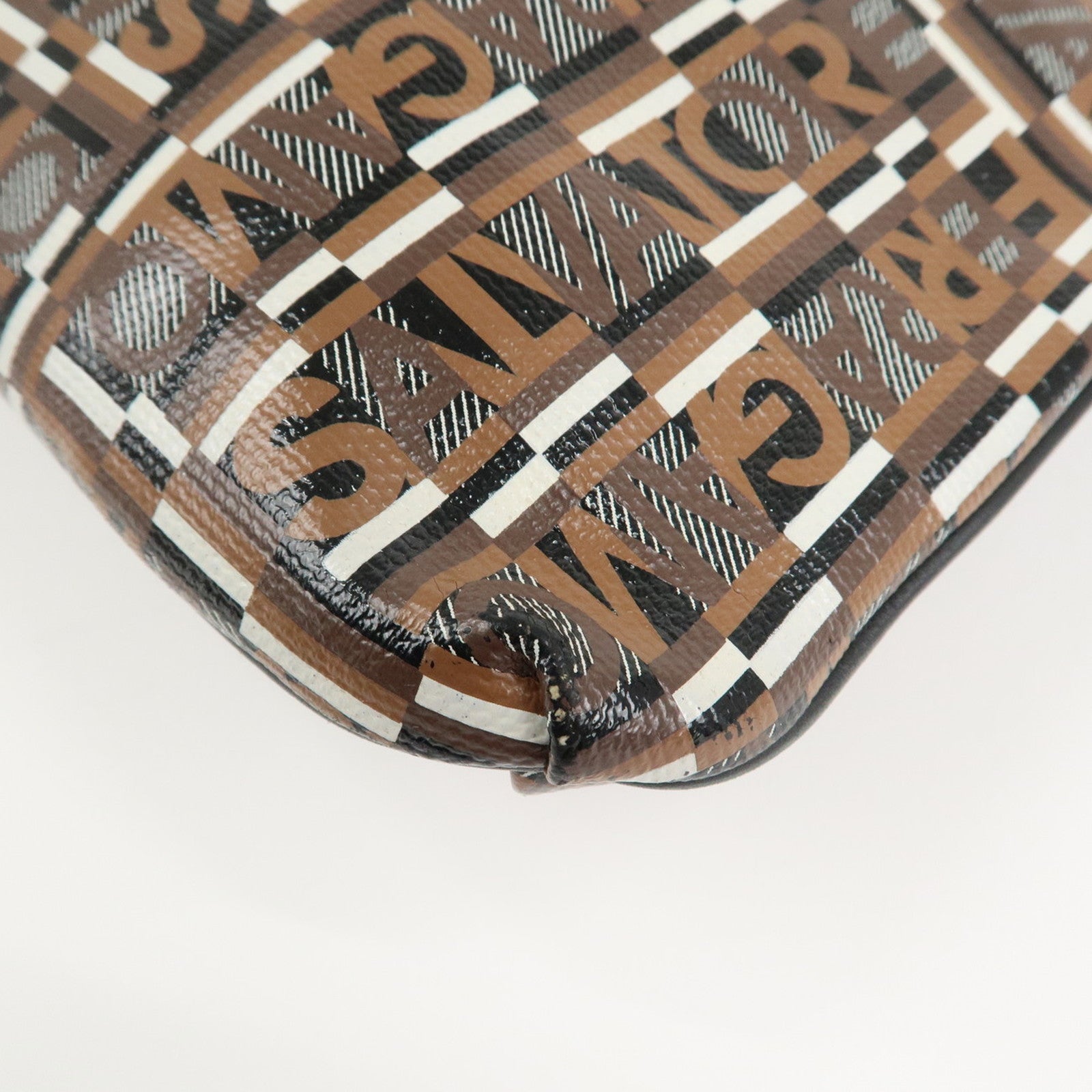 Ferragamo Leather PVC Shoulder Bag Black Brown White