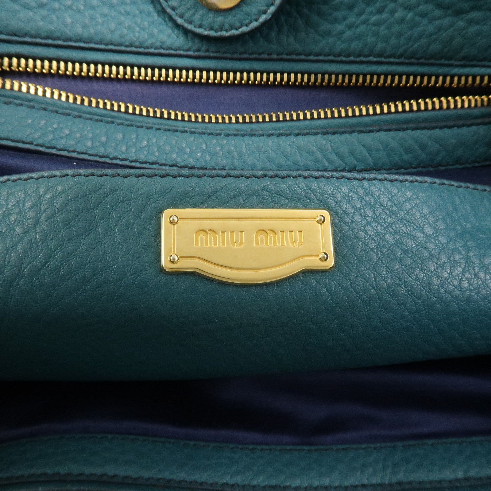 MIU MIU Logo Leather 2Way Bag Hand Bag Shoulder Bag Blue RR1905