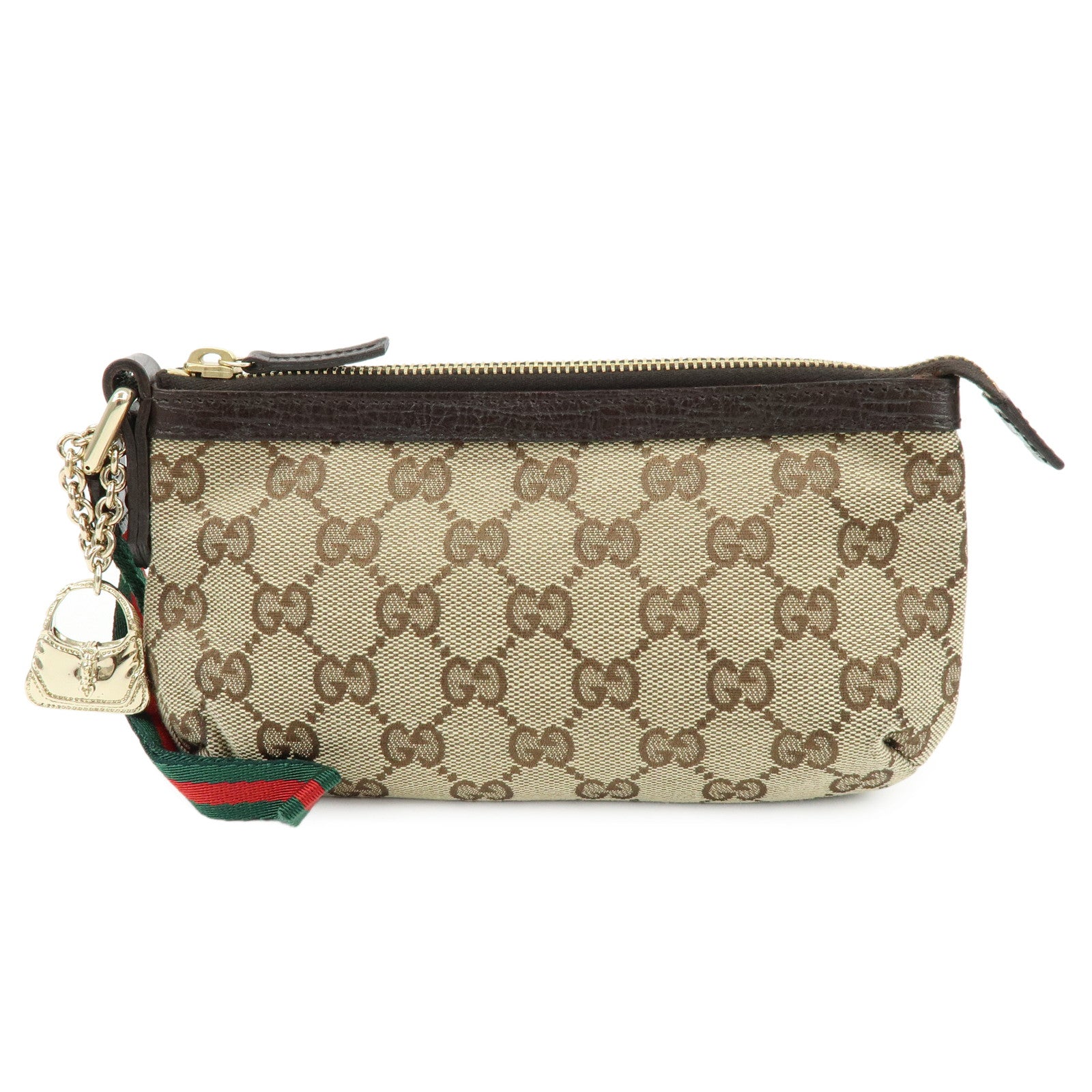 GUCCI Sherry GG Canvas Leather Pouch Jackie Charm Beige 152507