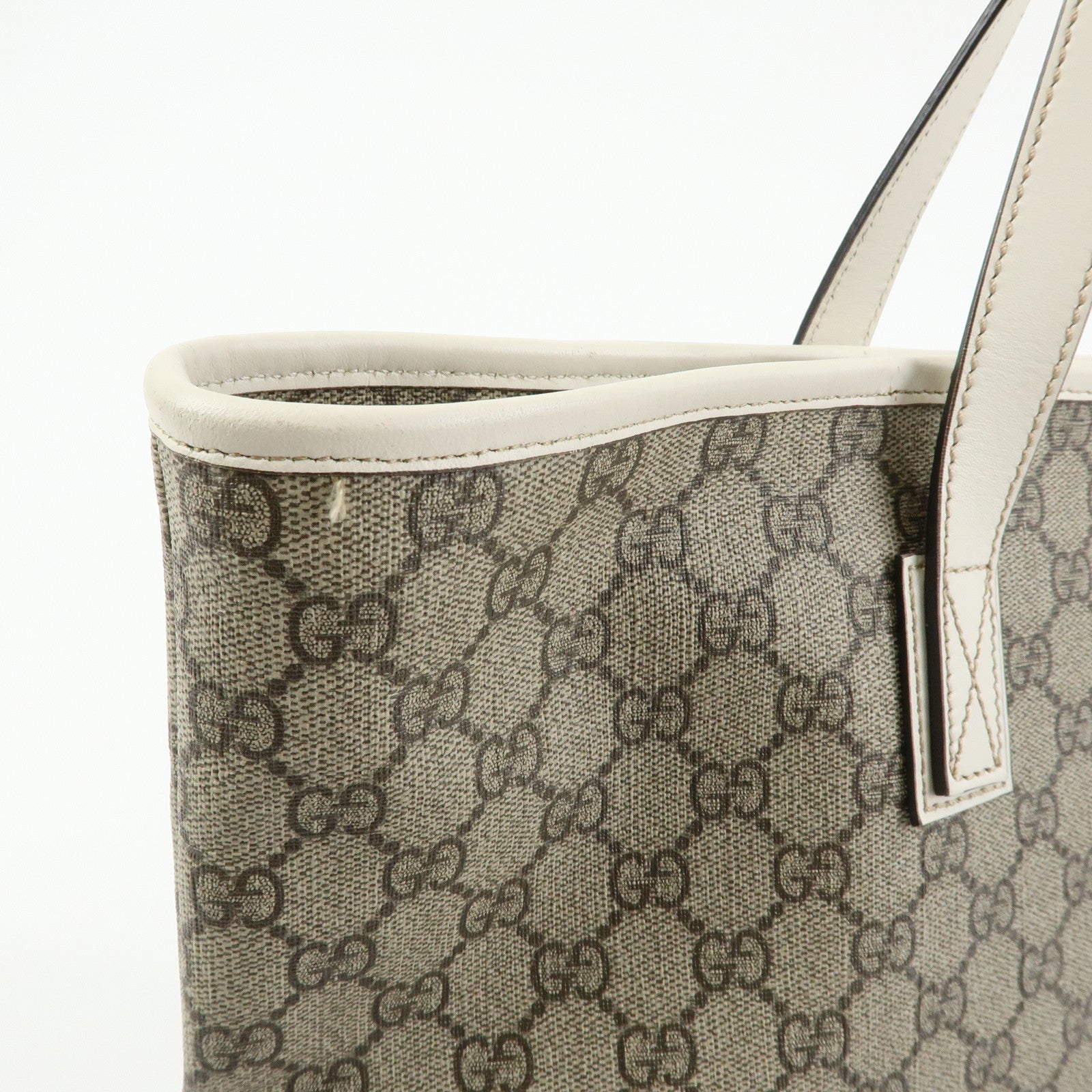 GUCCI GG Supreme Leather Tote Bag Shoulder Bag Beige White 211137