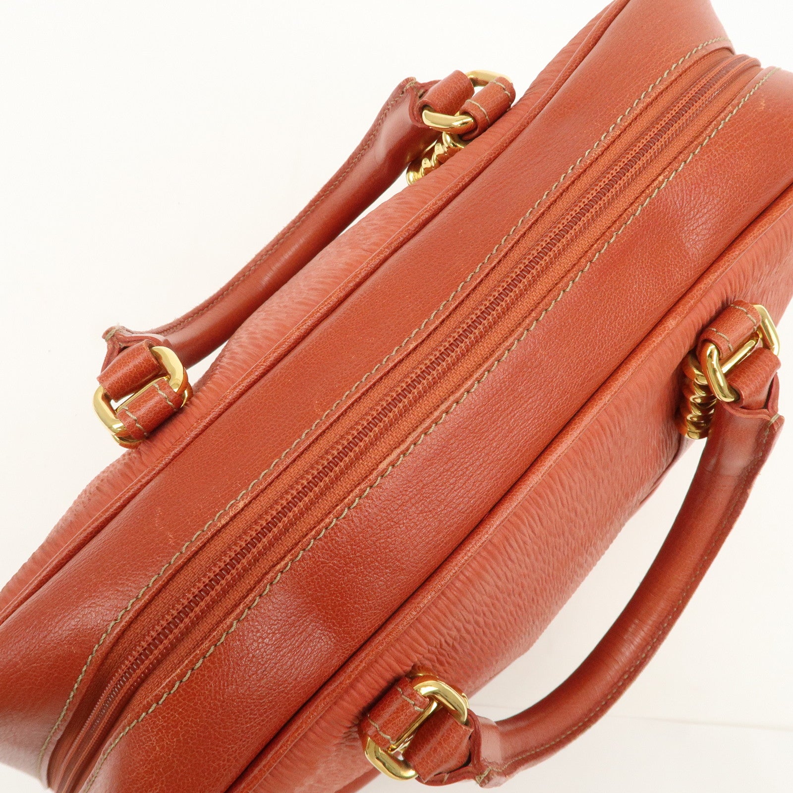 LOEWE Velazquez Leather Hand Bag Boston Bag Orange