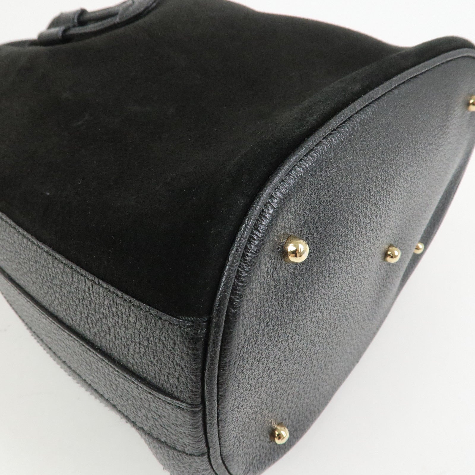 GUCCI Bamboo Logo Suede Leather  2WAY Bag Hand Bag Black 001・2855
