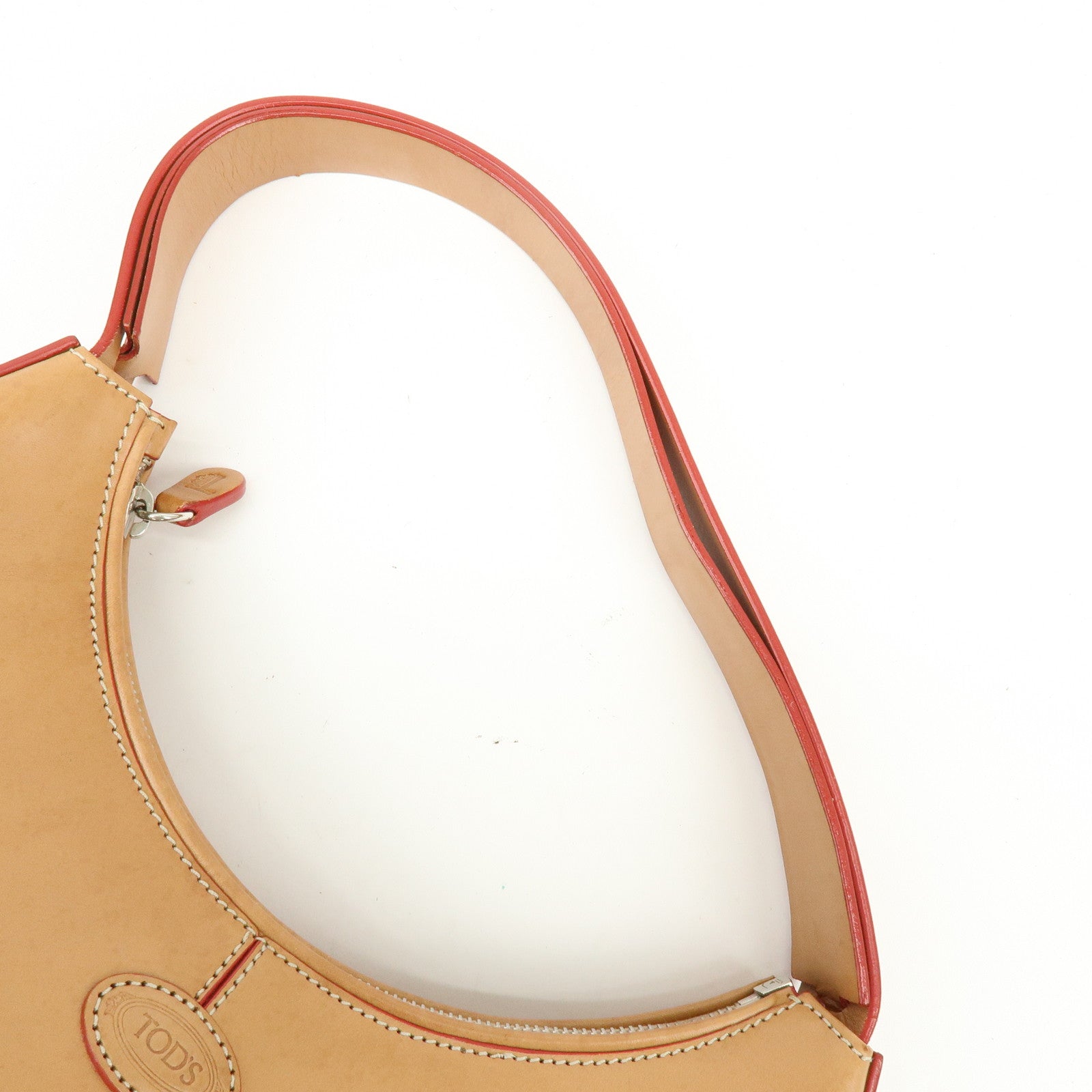 TOD'S Leather Stitched Shoulder Bag Hand Bag Camel