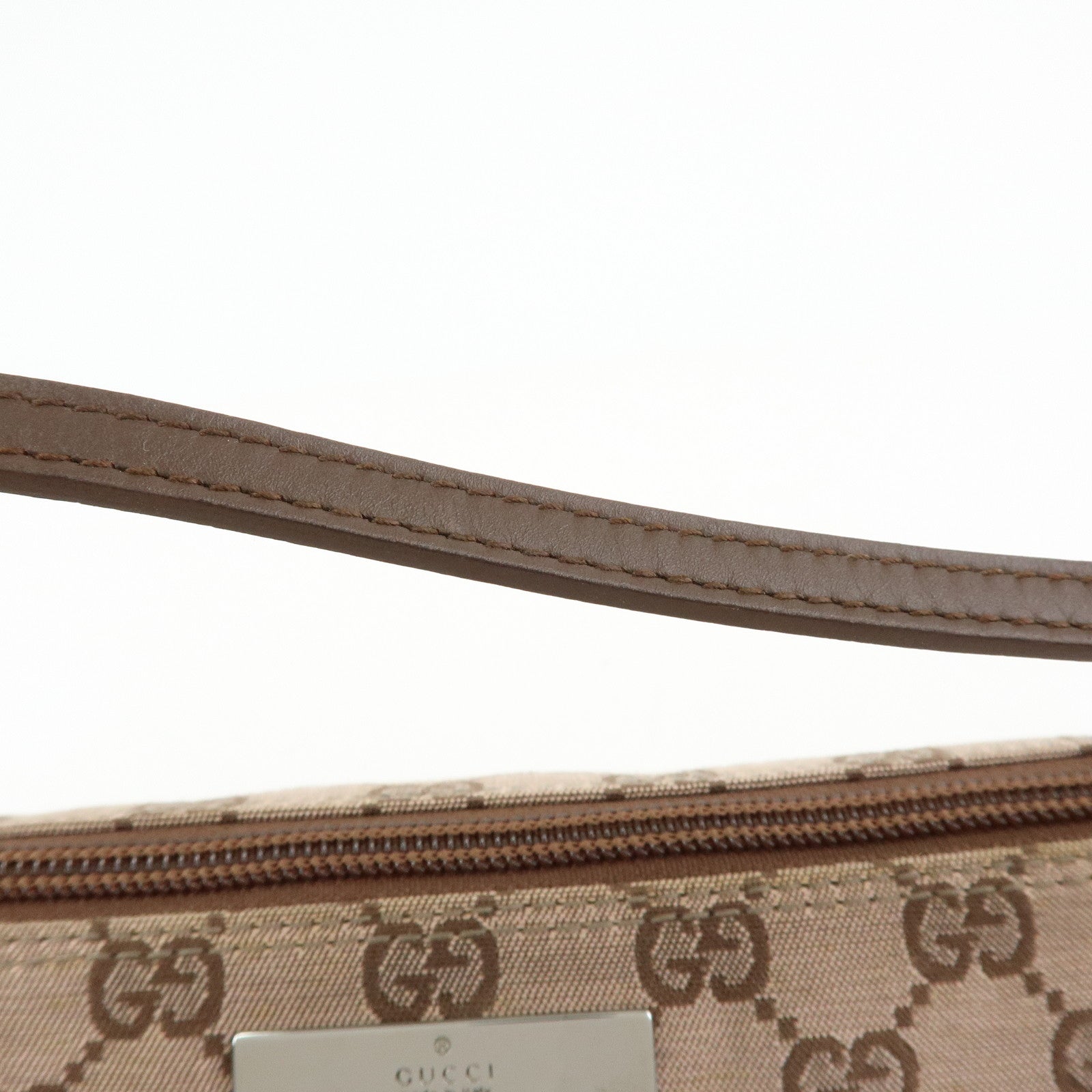 GUCCI Boat Bag GG Canvas Leather Hand Bag Brown 07198