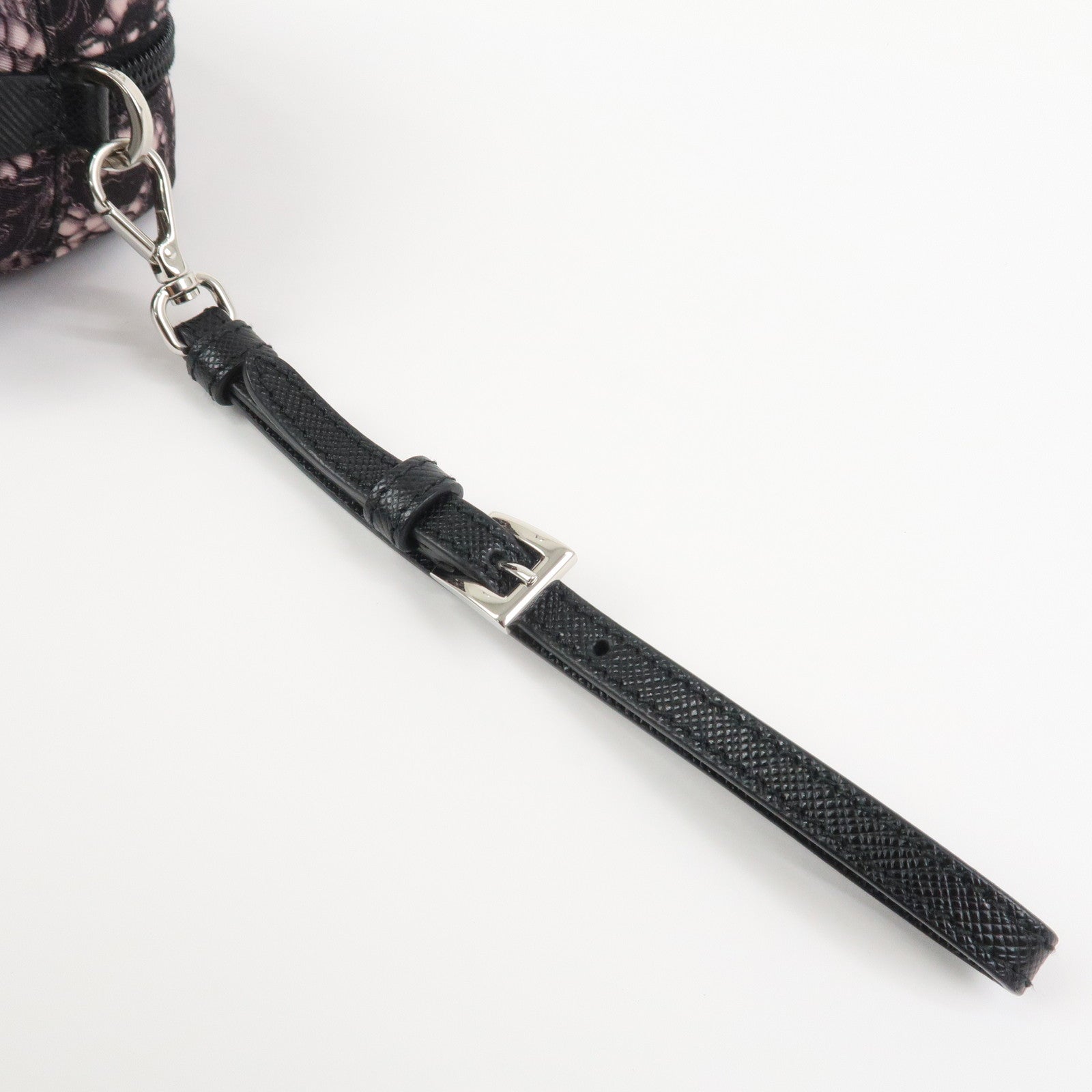 PRADA Triangle Logo Lace Nylon Leather Cosmetic Pouch Black 1NE175