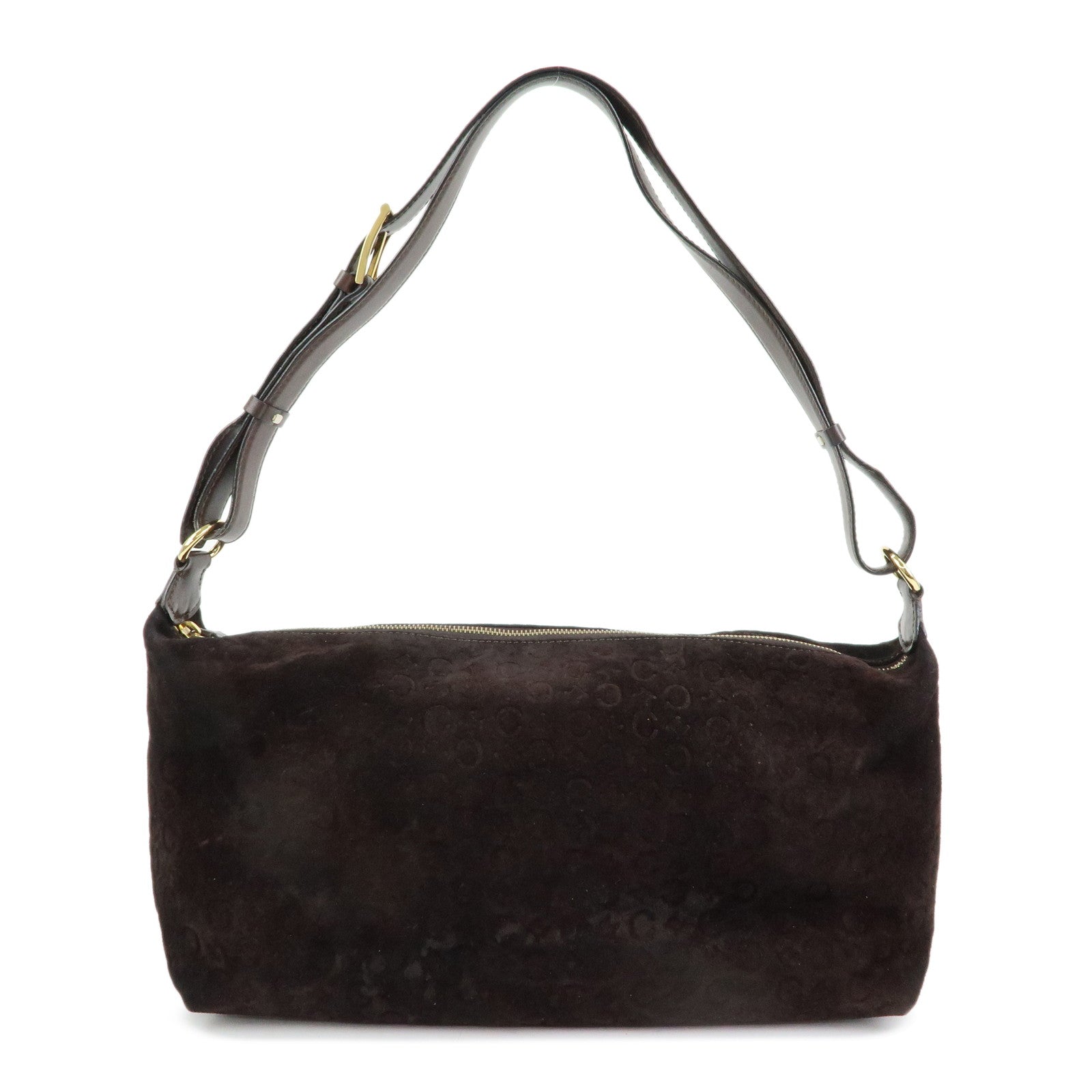 CELINE C Macadam Suede Leather Shoulder Bag Hand Bag Dark Brown