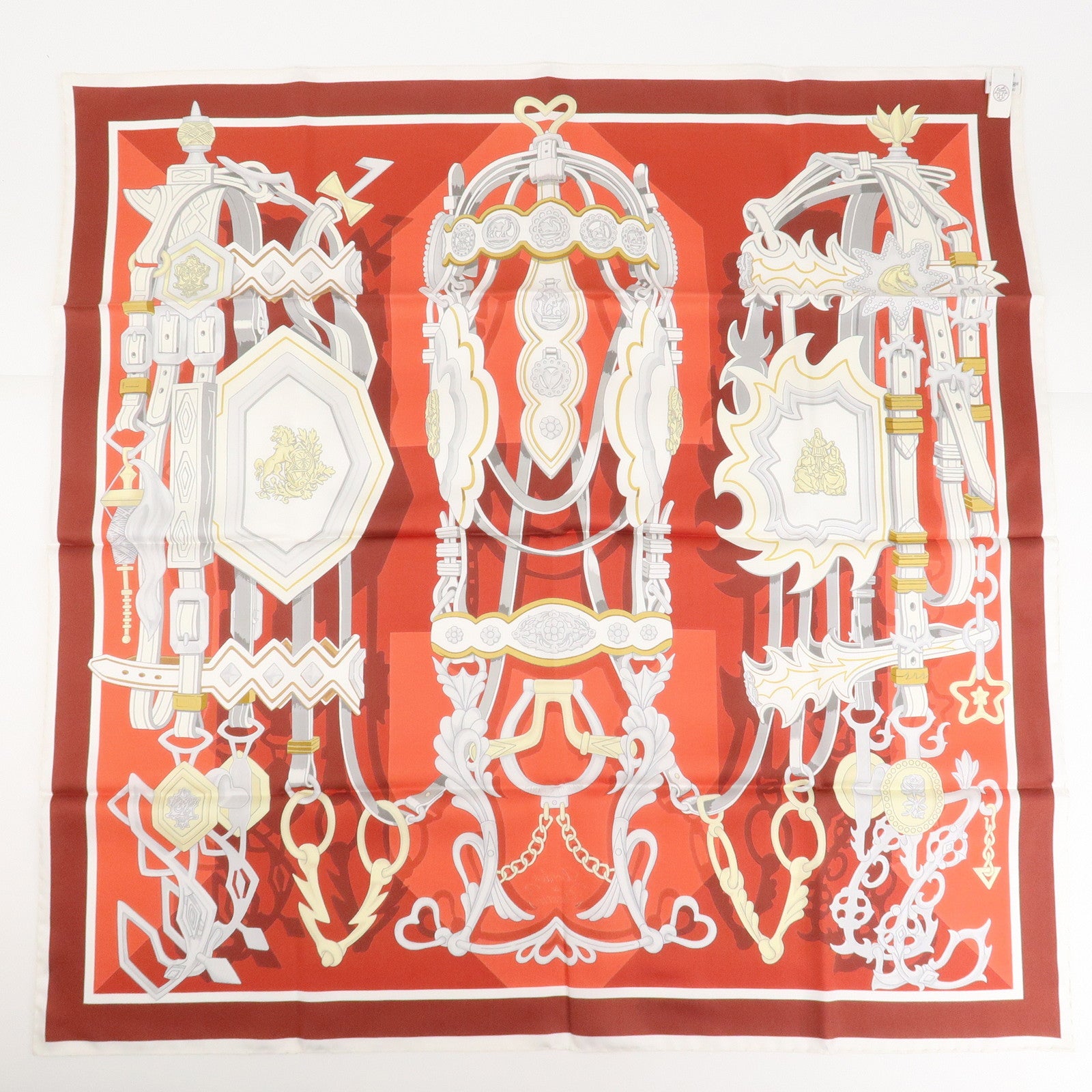 HERMES Carre 90 Silk 100% BRIDES ET DESTIN Red Used