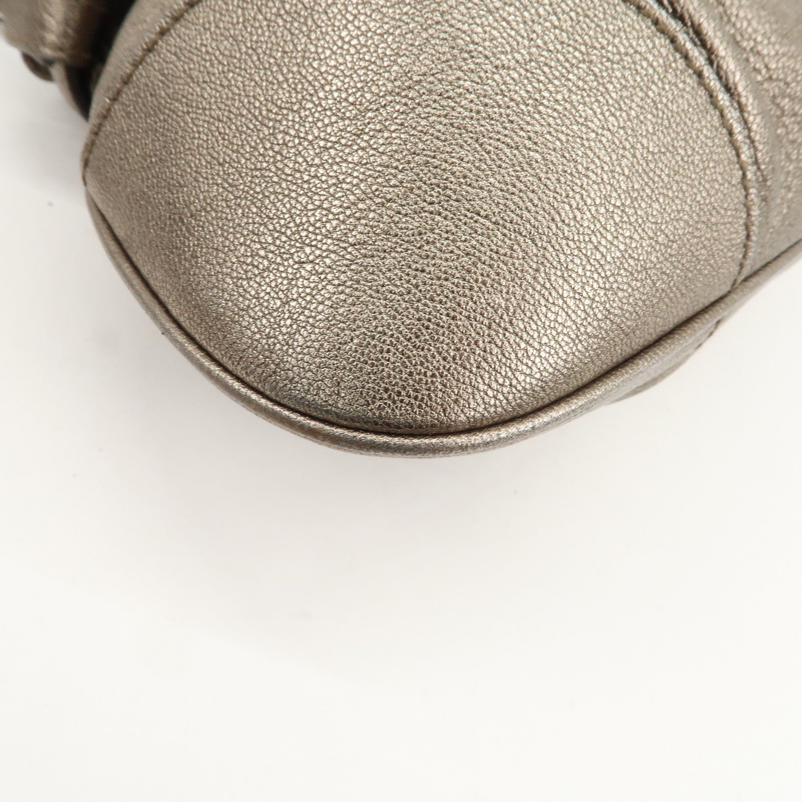 Ferragamo Gancini Leather Hand Bag Shoulder Bag Silver Gray