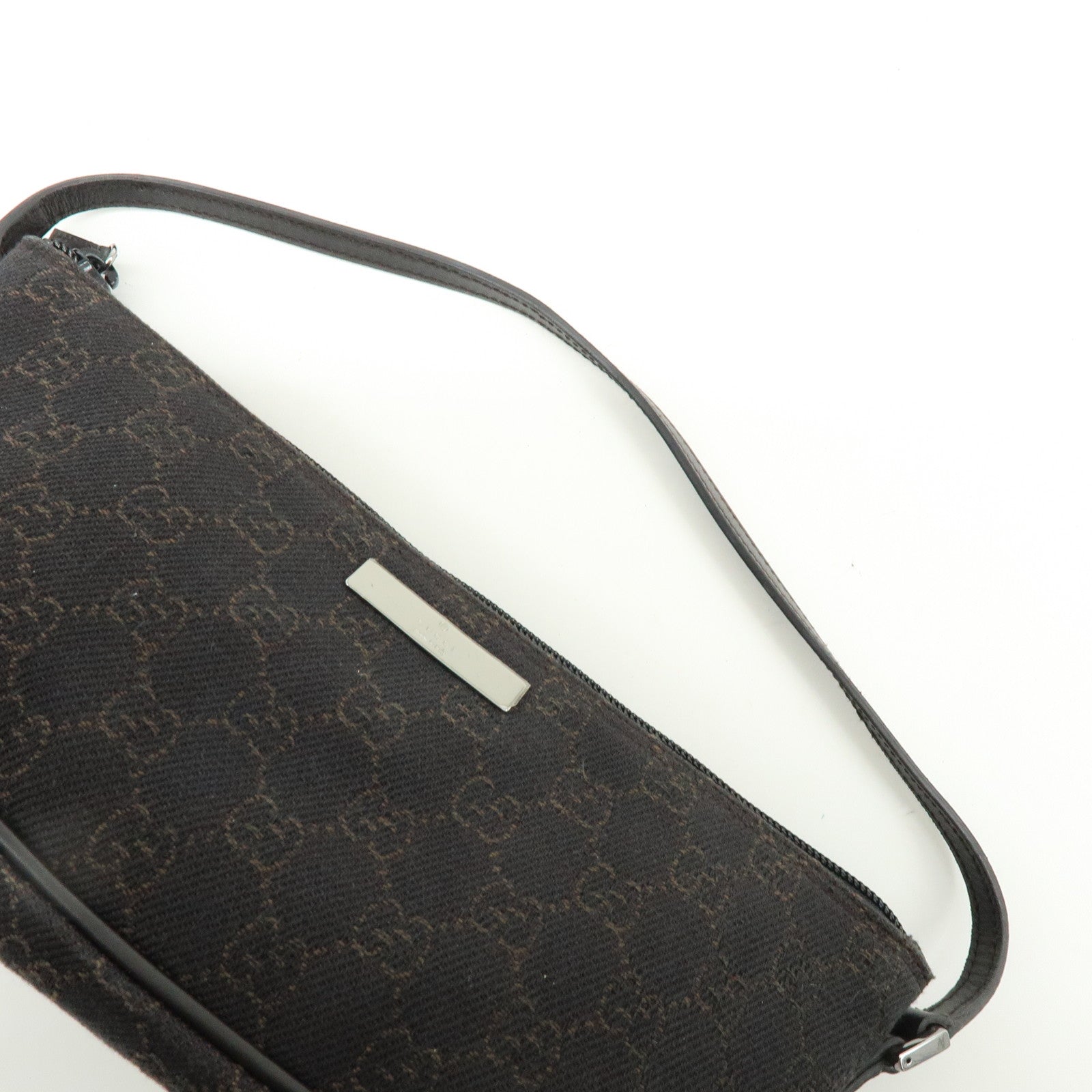 GUCCI Boat Bag GG Canvas Accessory Pouch Hand Bag Brown 07198