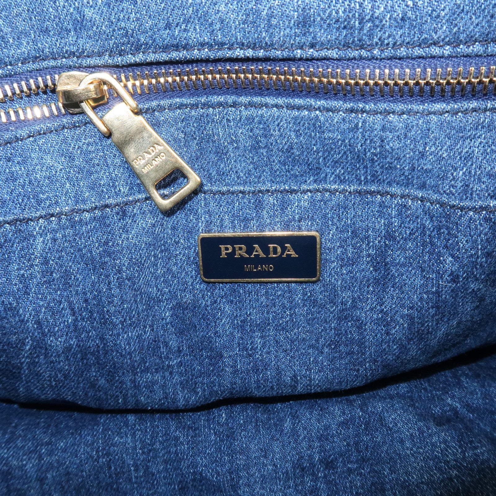 PRADA Canapa Mini Canvas Denim 2Way Shoulder Hand Bag Navy B2439G Used