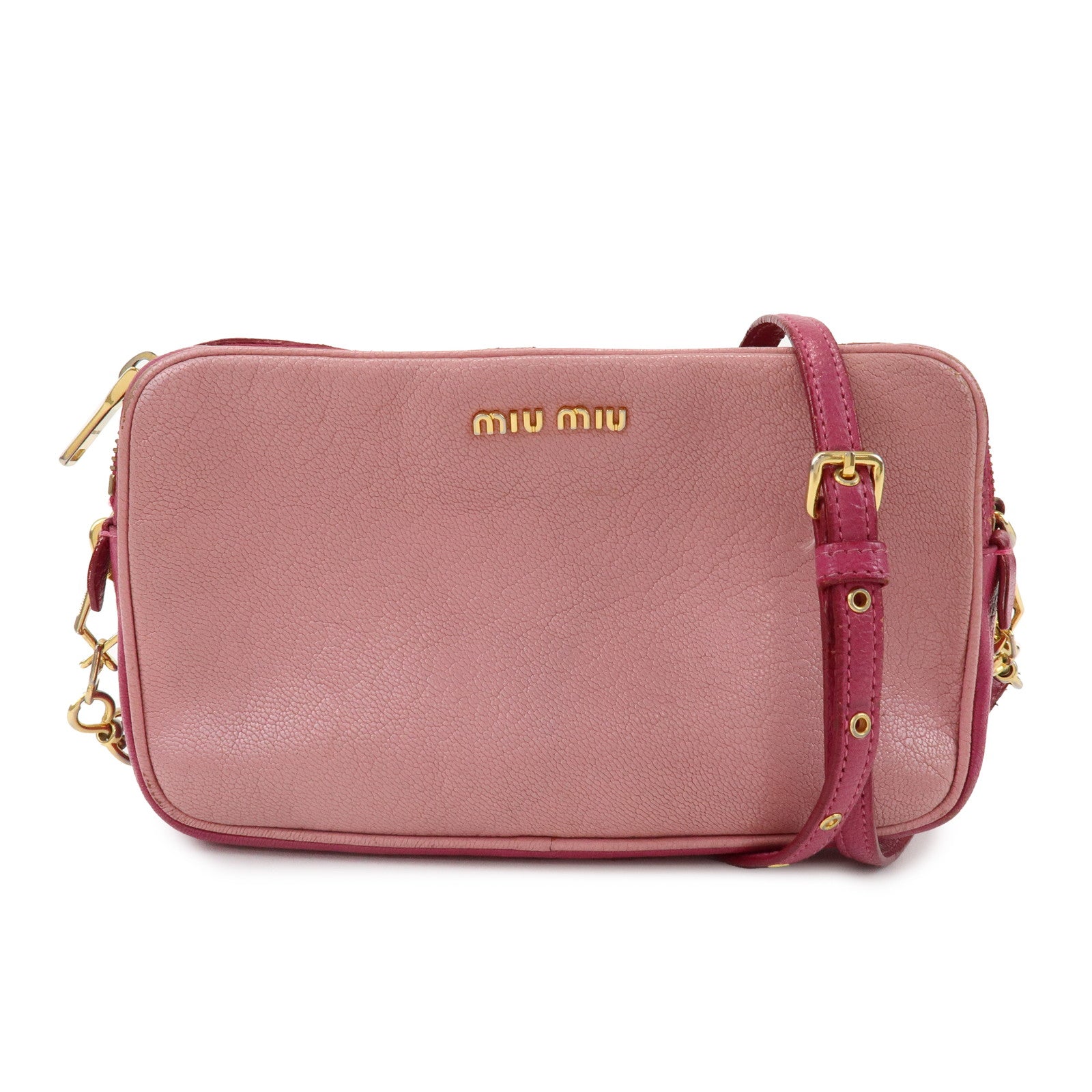 MIU MIU Logo Madras Leather Shoulder Bag Crossbody Bag Pink RT0539