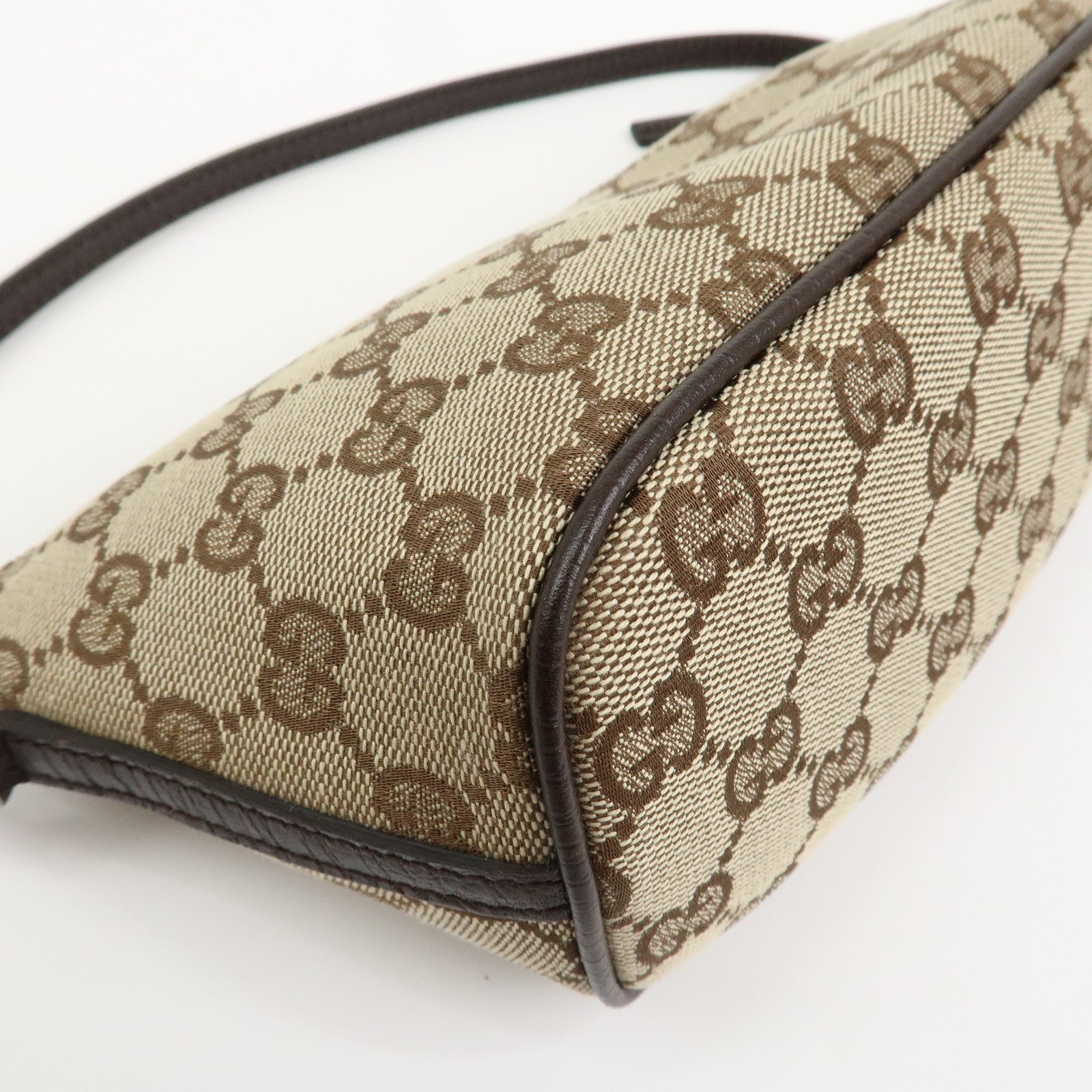 GUCCI Boat Bag GG Canvas Leather Hand Bag Brown 07198