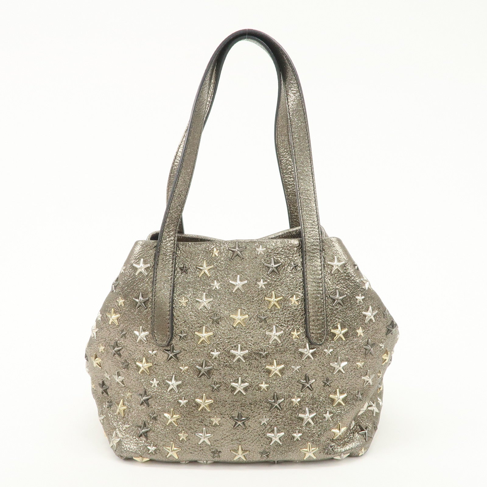 JIMMY CHOO Sophia Studs Leather Tote Bag Shoulder Bag Silver