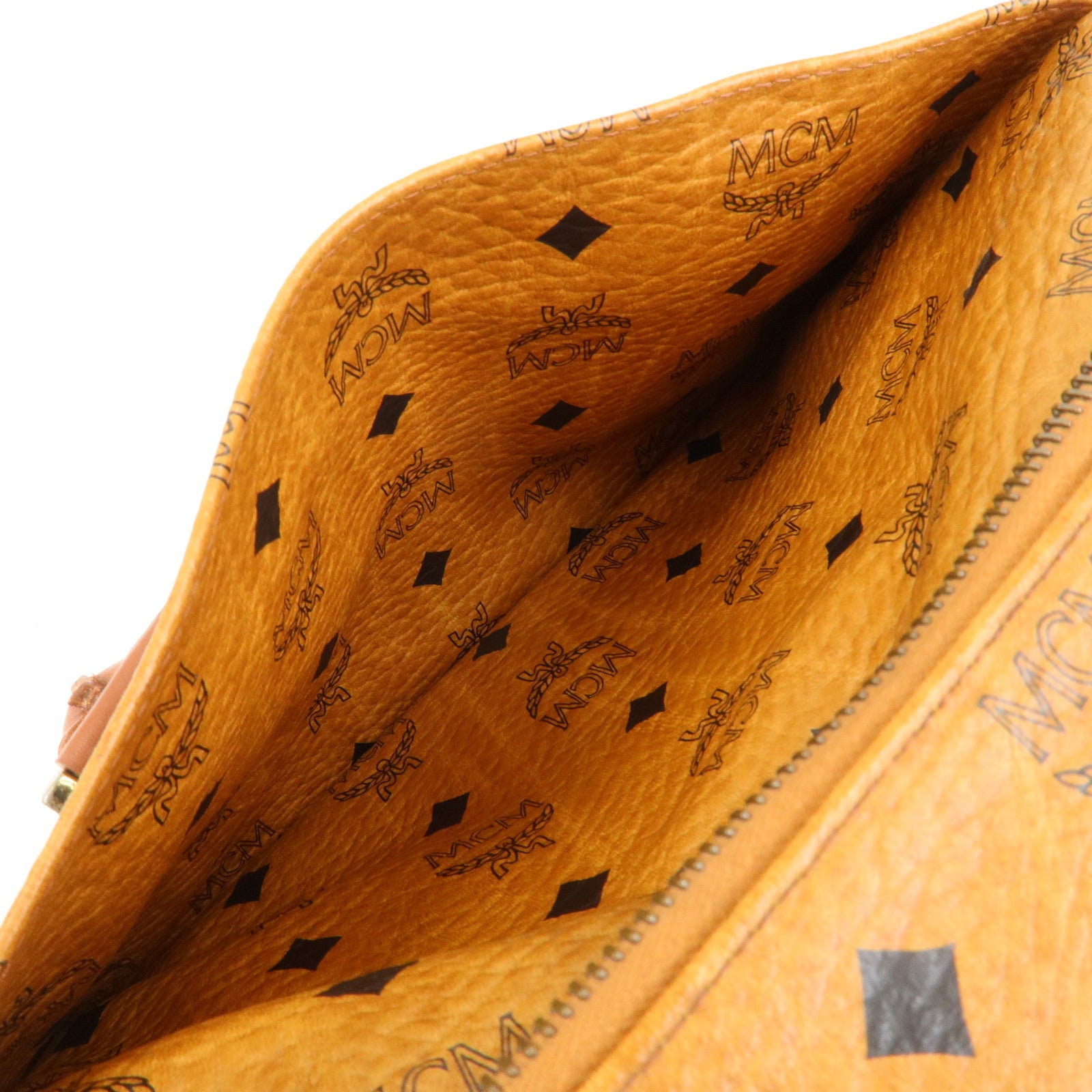 MCM Visetos Leather Boston Bag Hand Bag Brown