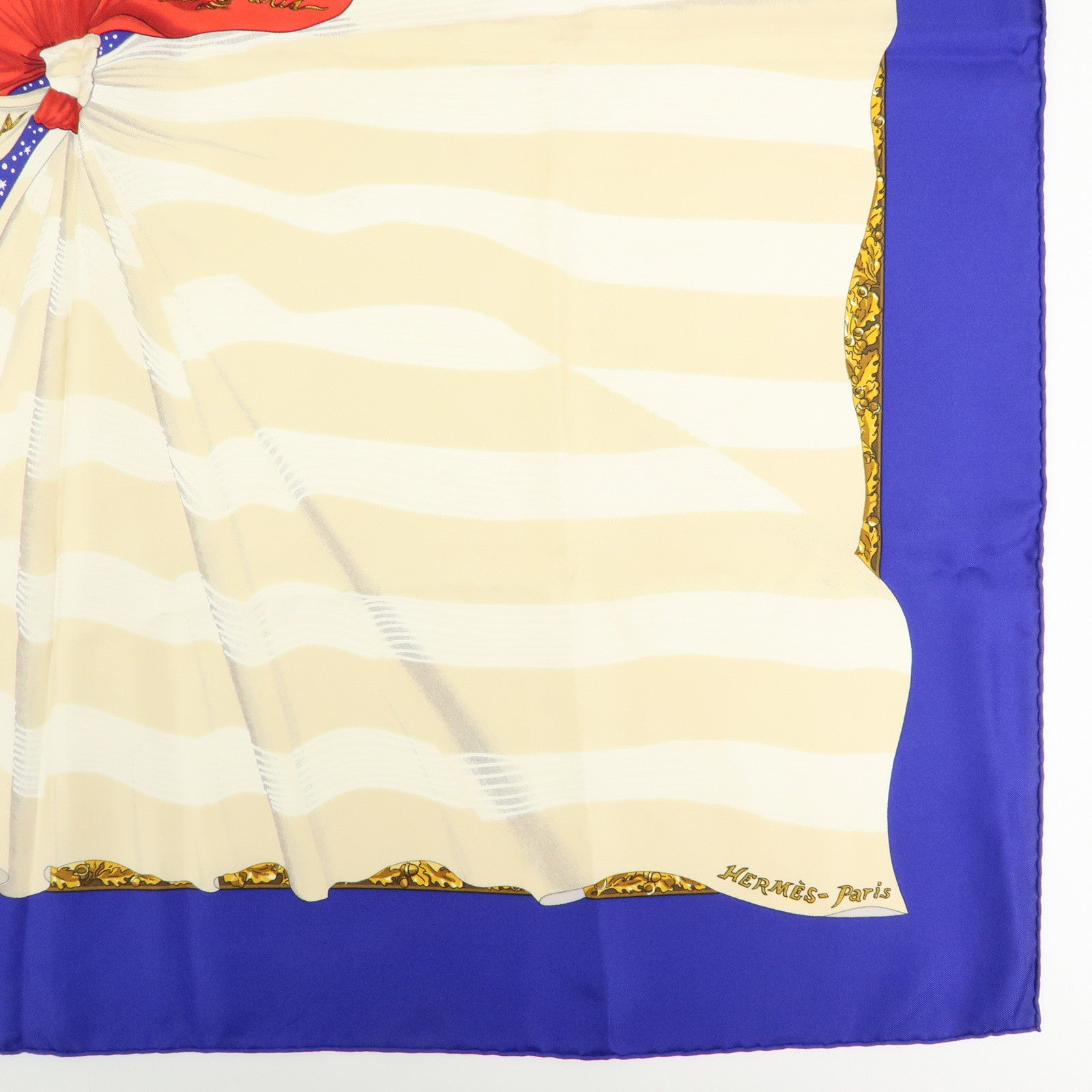 HERMES Carre 90 Silk 100% Scarf Souvenirs de Paris Blue Red Beige