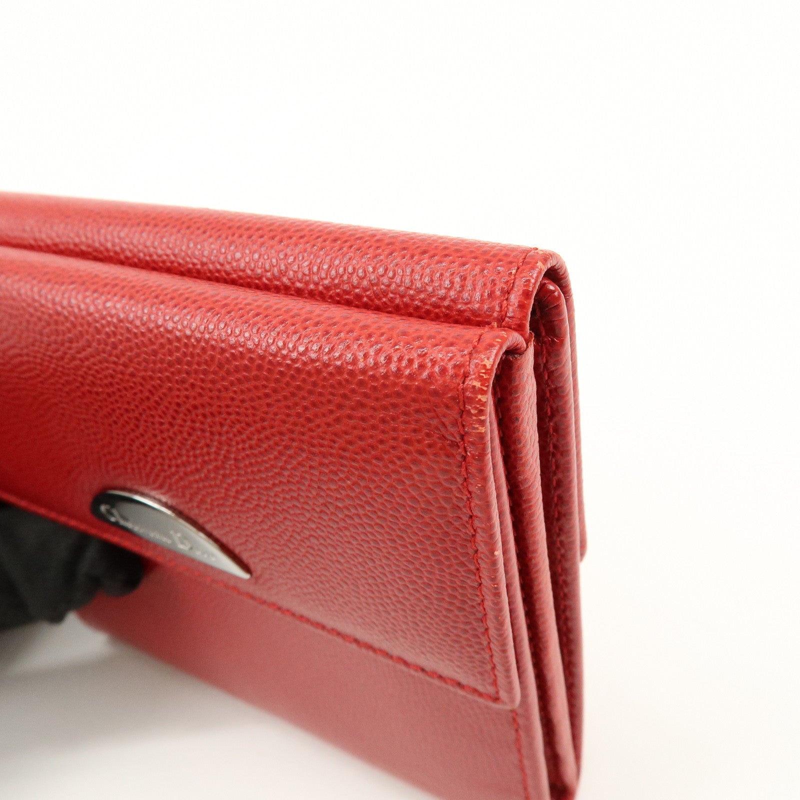 Christian Dior Logo Leather Bi-fold Compact Wallet Red
