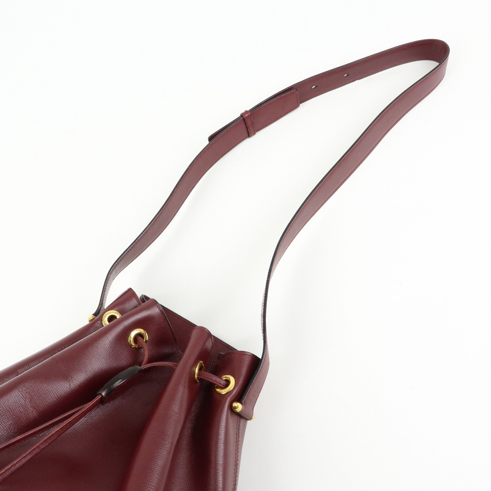 Cartier Must de Cartier Leather Drawstring Shoulder Bag Bordeaux