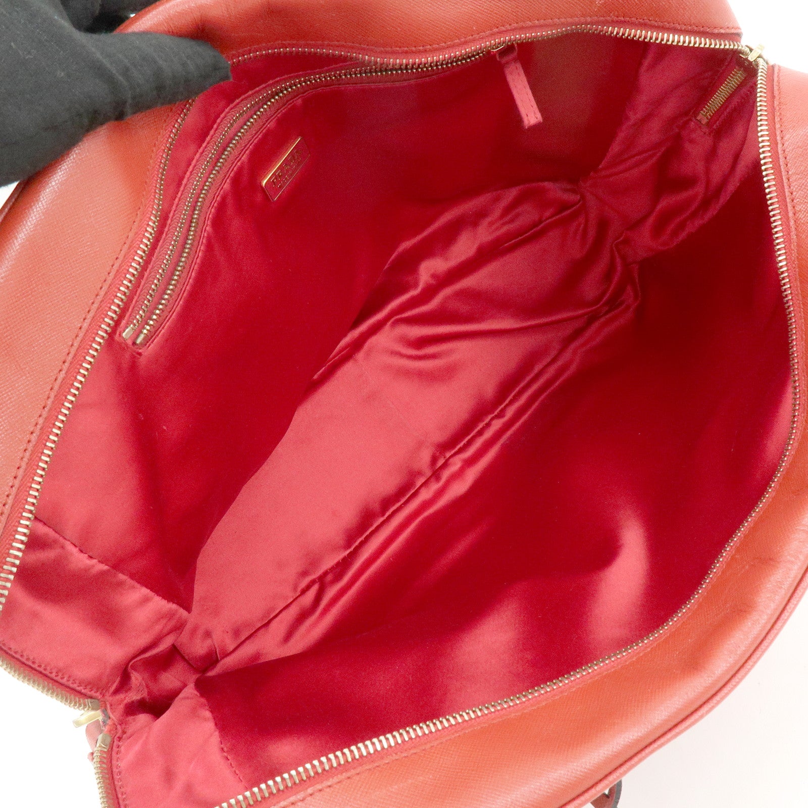 PRADA Triangle Logo Saffiano Leather Shoulder Bag Hand Bag Red