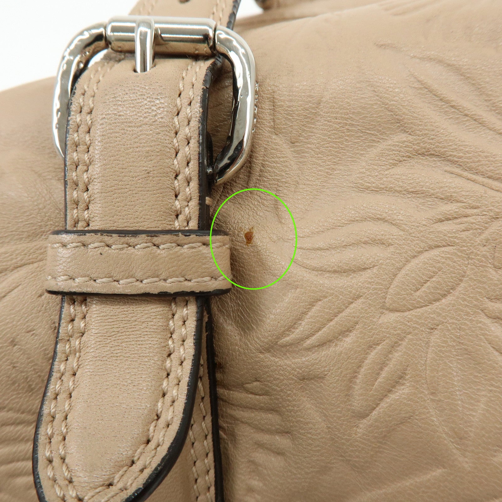 LOEWE Anagram Leather Mini Boston Bag Tote Hand Shoulder Bag Beige