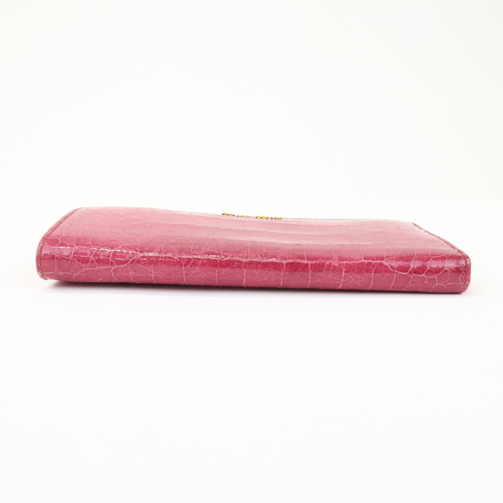 MIU MIU Logo Embossed Leather Zippy Long Wallet Pink Gold