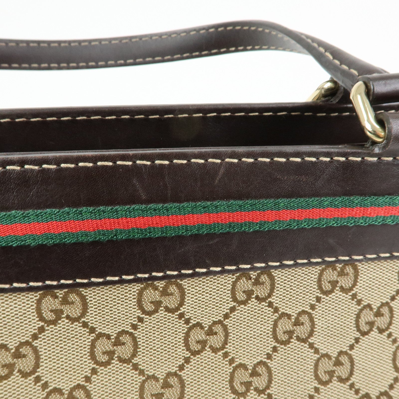 GUCCI Sherry Canvas Leather Tote Bag Hand Bag Beige Brown 257061