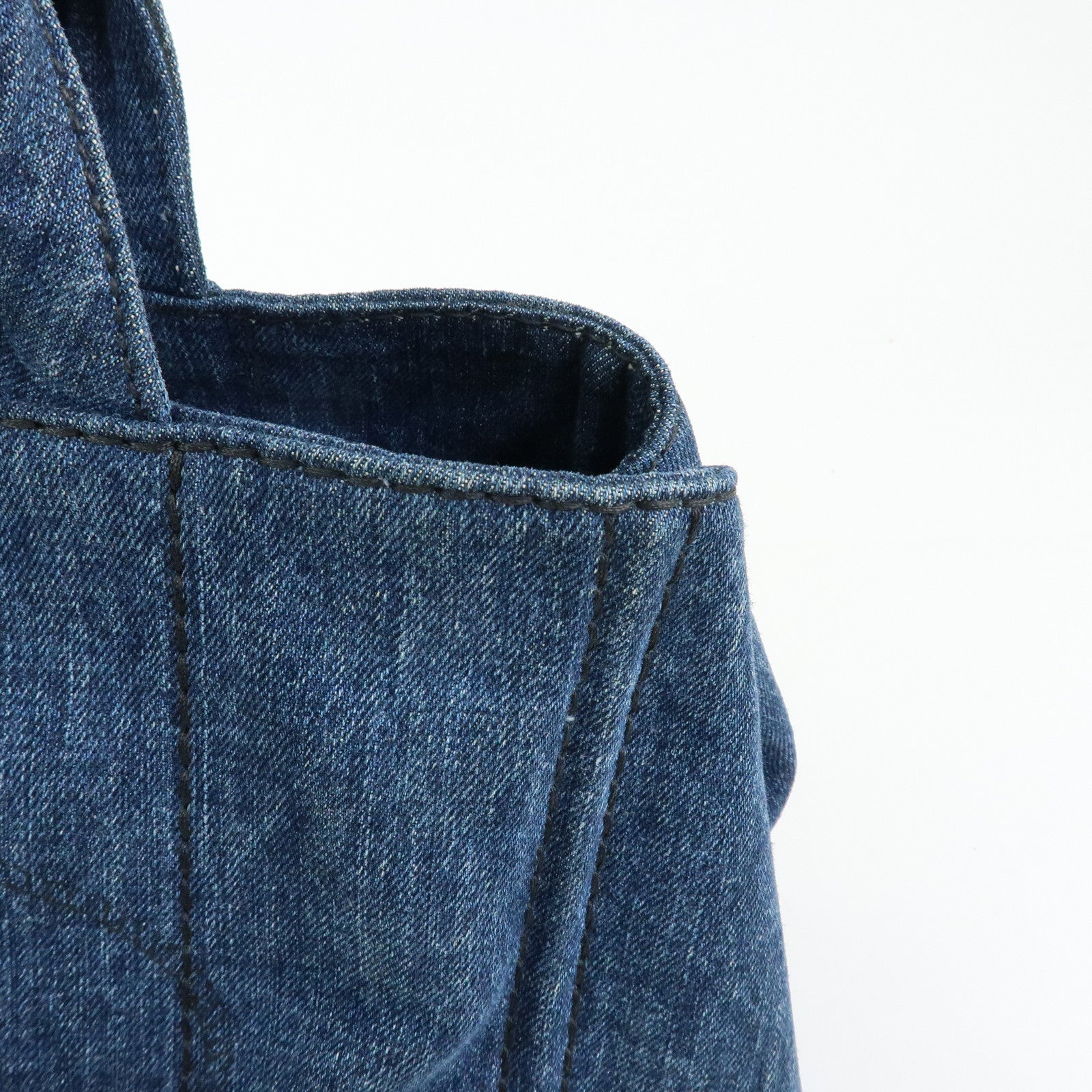 PRADA Triangle Logto Canapa Denim Tote Bag Hand Bag Blue B1877B