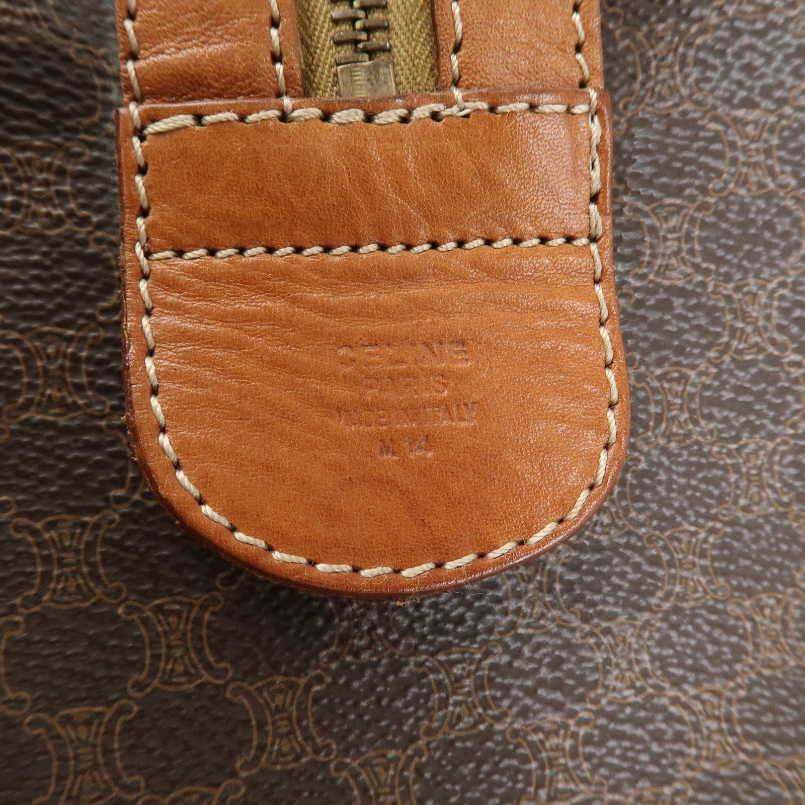 CELINE Macadam PVC Canvas Leather Boston Bag Hand Bag Brown