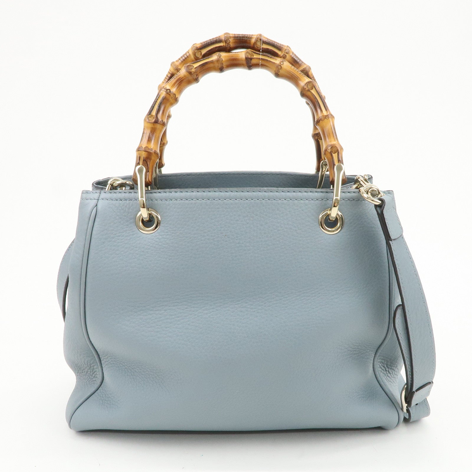 GUCCI Bamboo Leather 2Way Bag Hand Shoulder Bag Light Blue 336032