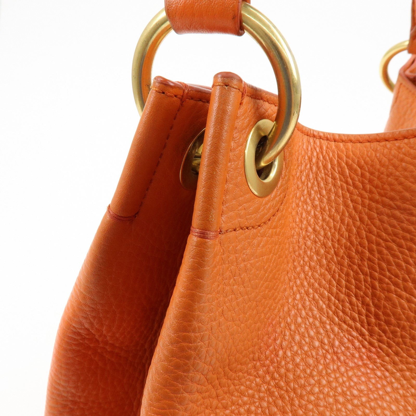 PRADA Logo Leather Shoulder Bag Tote Bag Hand Bag Orange BR4829