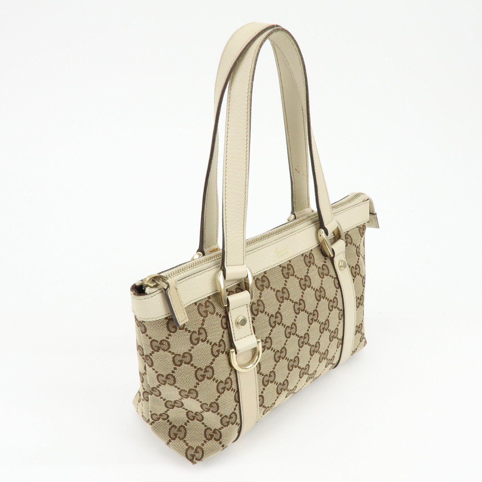 GUCCI Abbey GG Canvas Leather Tote Bag Hand Bag Beige Ivory 141471