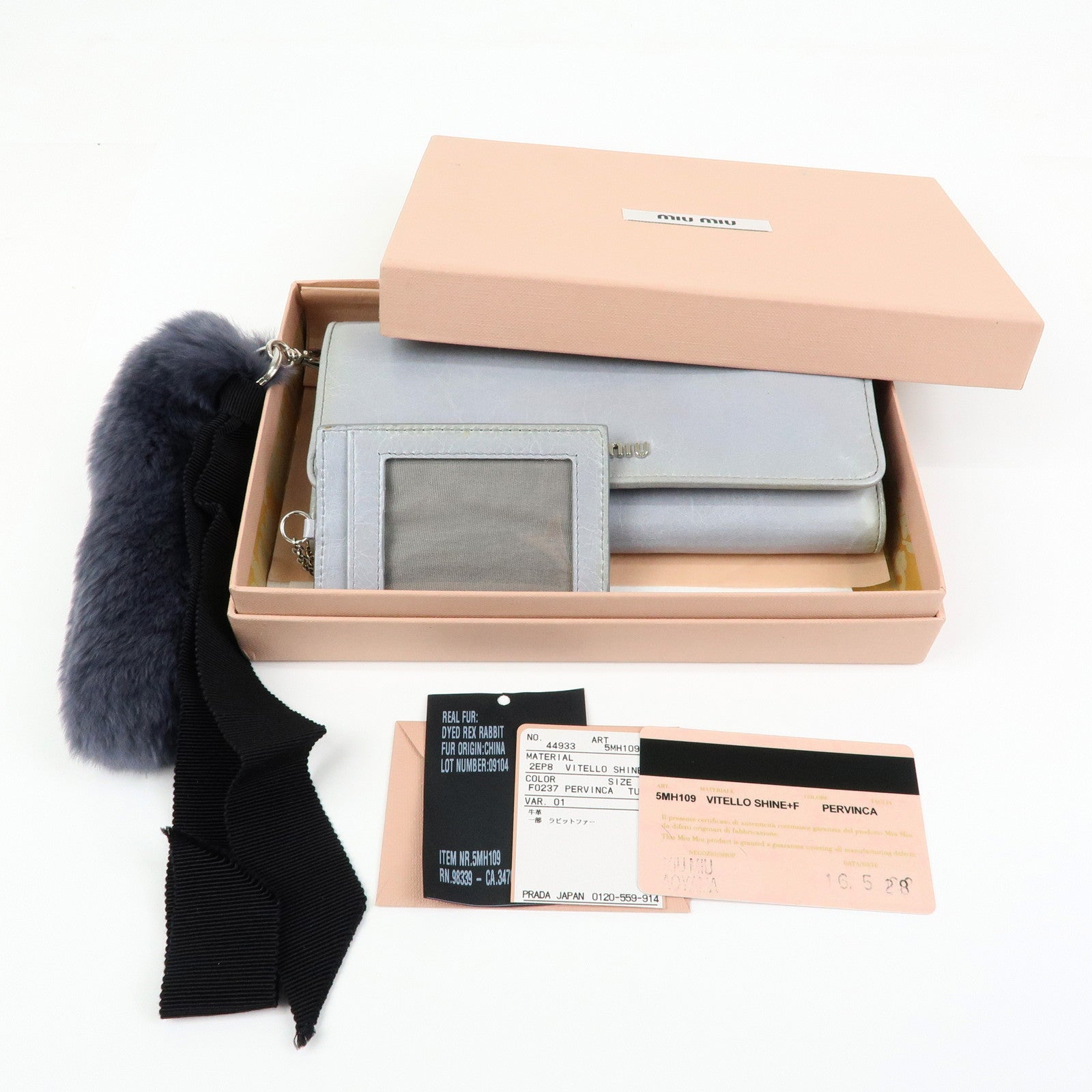 MIU MIU Vitello Shine Fur Flap Long Wallet Gray 5MH109