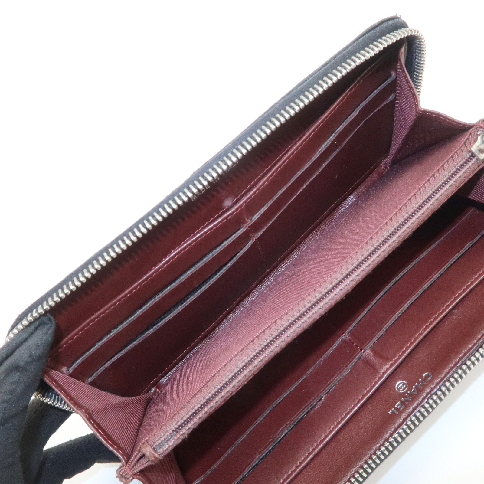 CHANEL Matelasse Lamb Skin Round Zippy Long Wallet Black A50097