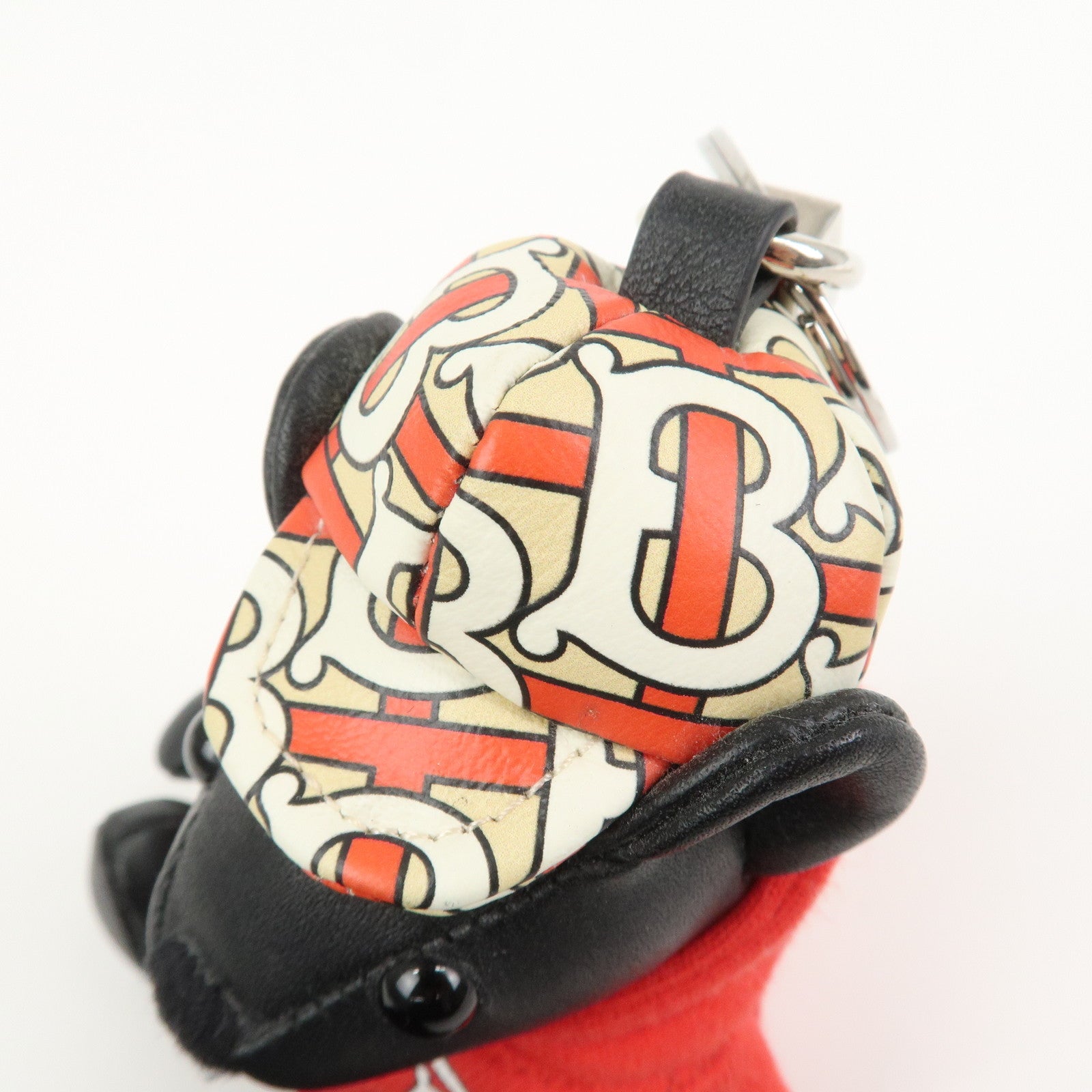 BURBERRY Thomas Bear Leather Bag Charm Key Holder Black Red