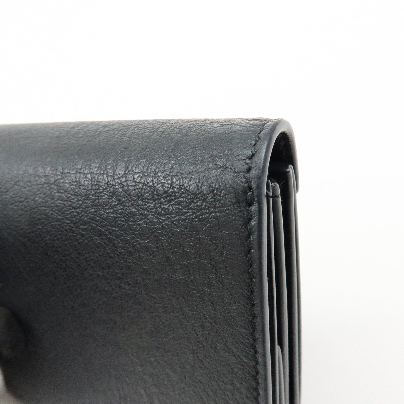 BALENCIAGA Logo Leather Bi-fold Compact Flap Wallet Black 637450
