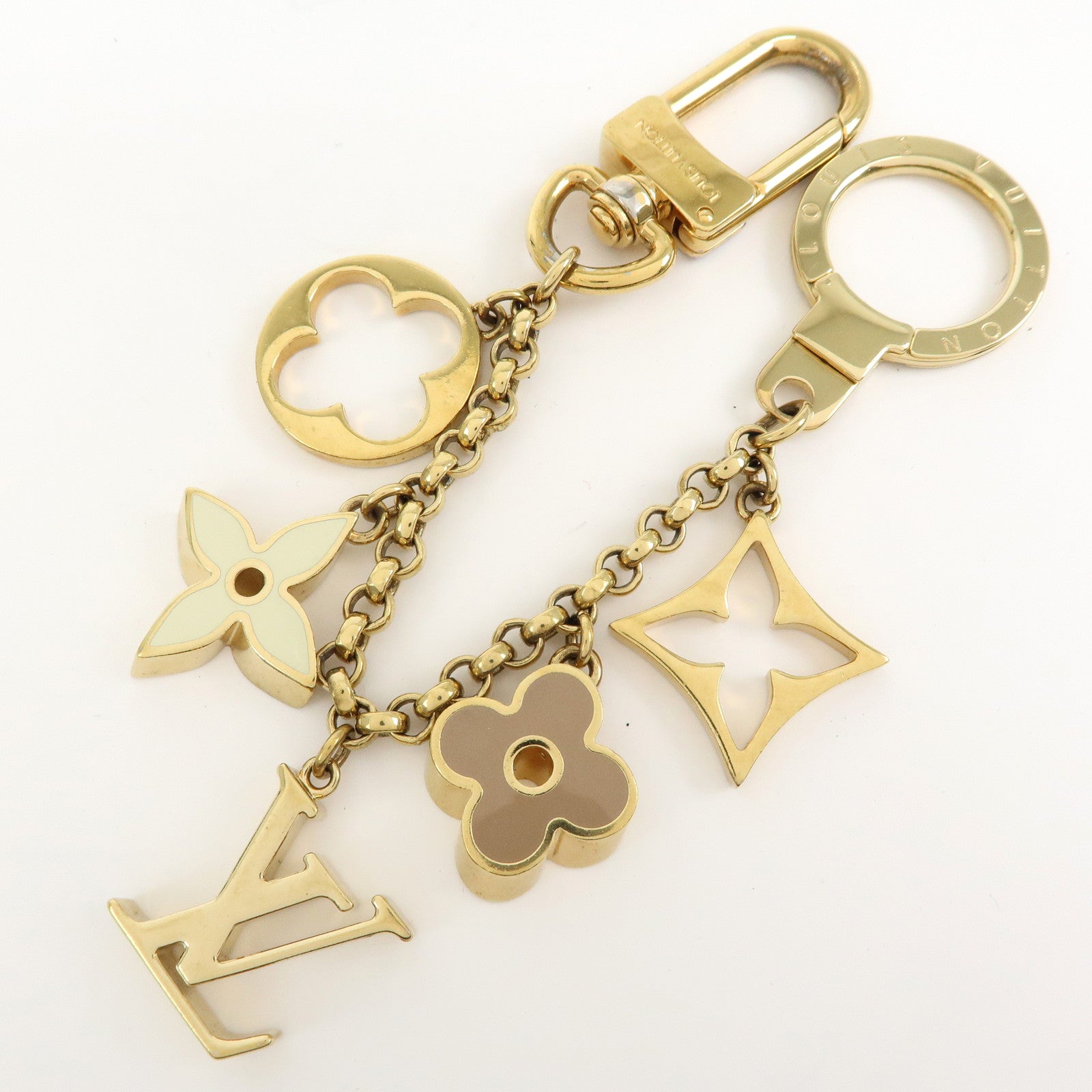 Louis Vuitton Fleur de Monogram Bag Charm Key Chain Gold M65111