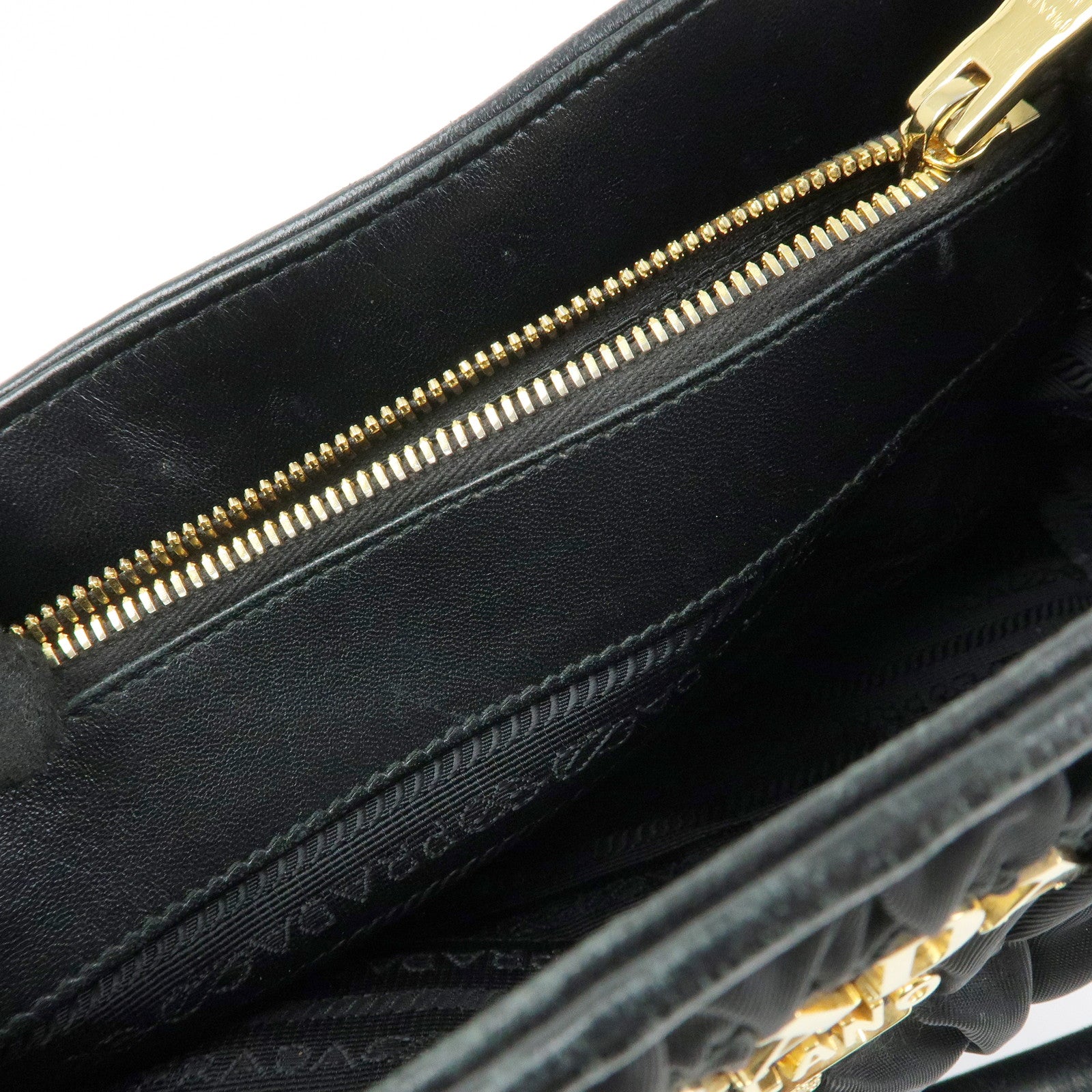 PRADA Nylon Leather Gathered Tote Bag Hand Bag Black