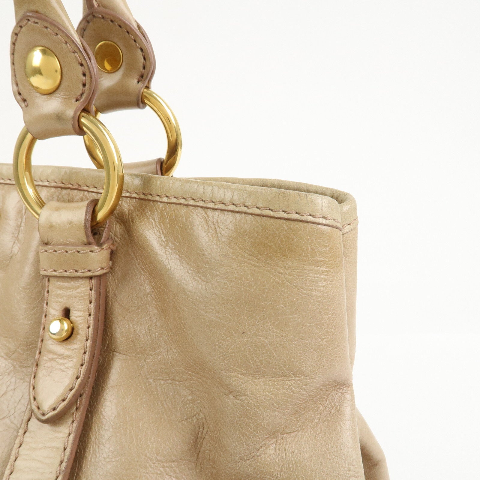 MIU MIU Leather 2Way Bag Hand Bag Shoulder Bag Beige